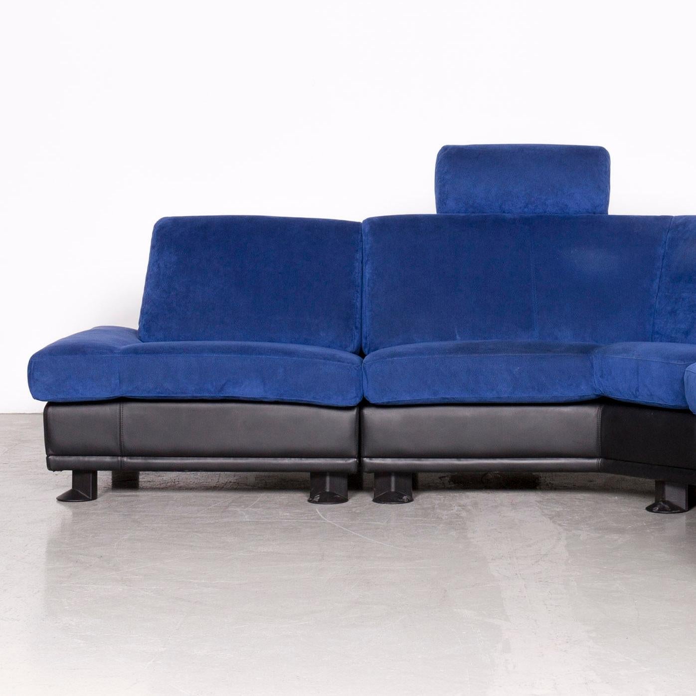 Contemporary Leolux Antipode Designer Fabric Corner Couch Blue Sofa For Sale