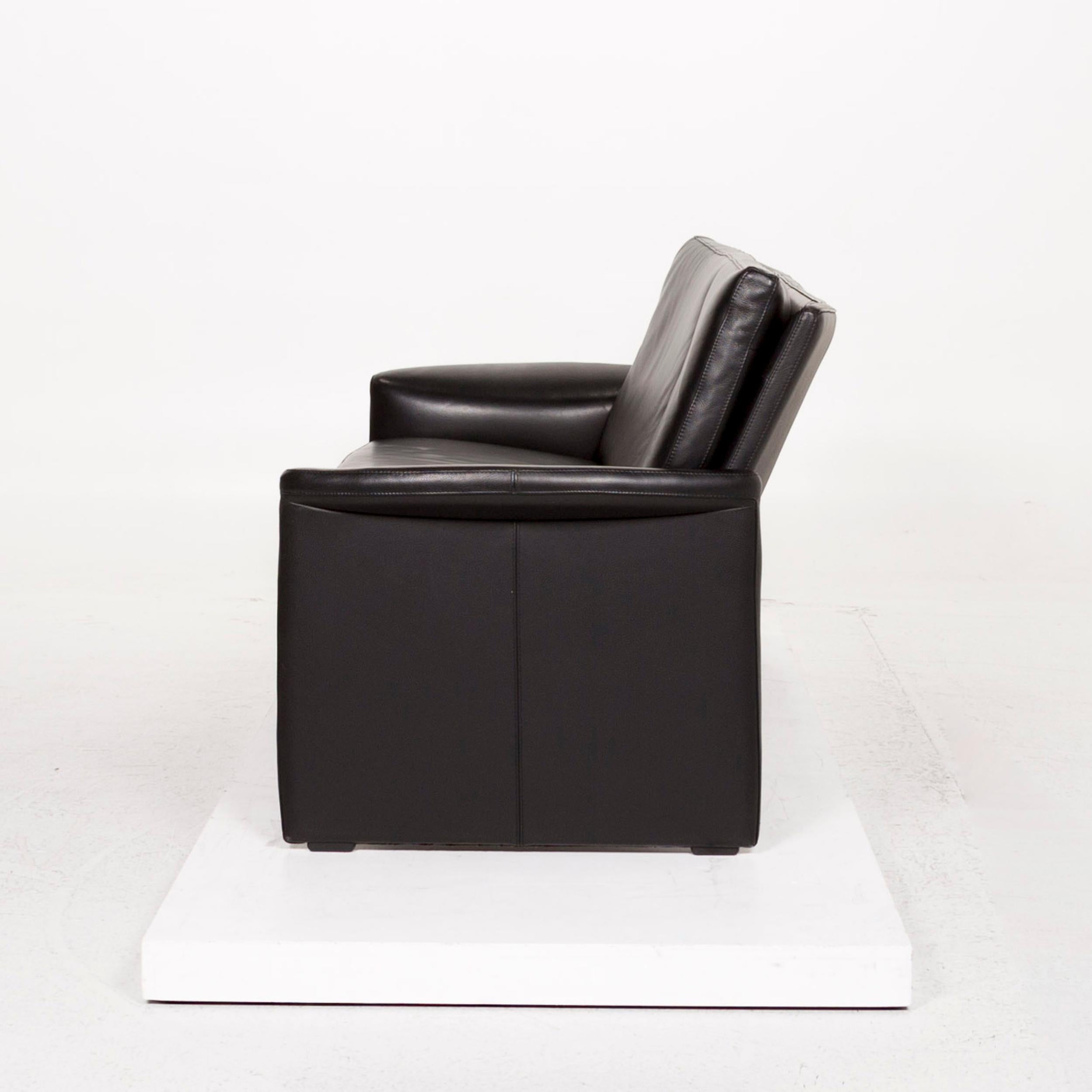 Leolux Antipode Leather Sofa Black Two-Seat Couch For Sale 2
