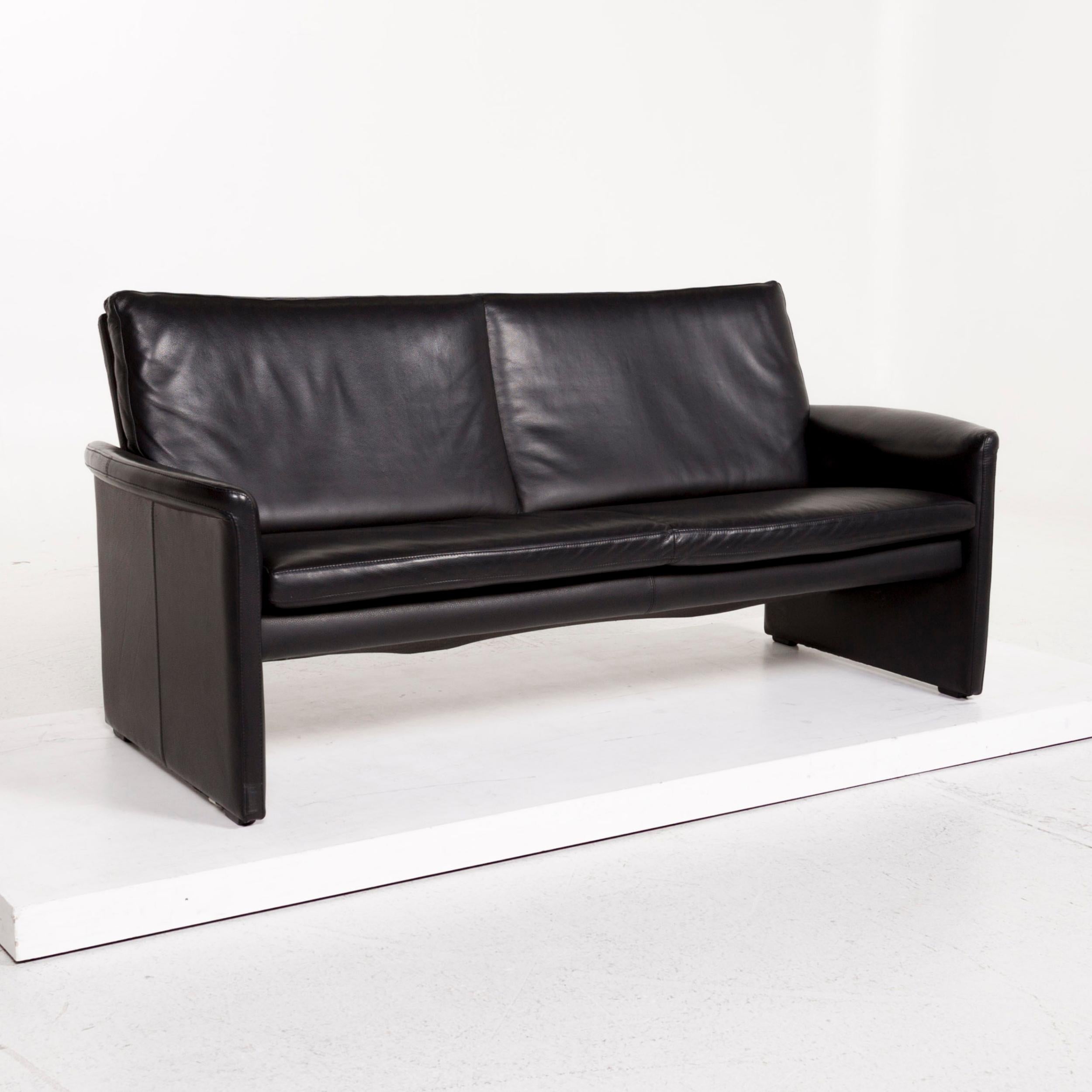 Dutch Leolux Antipode Leather Sofa Black Two-Seat Couch For Sale