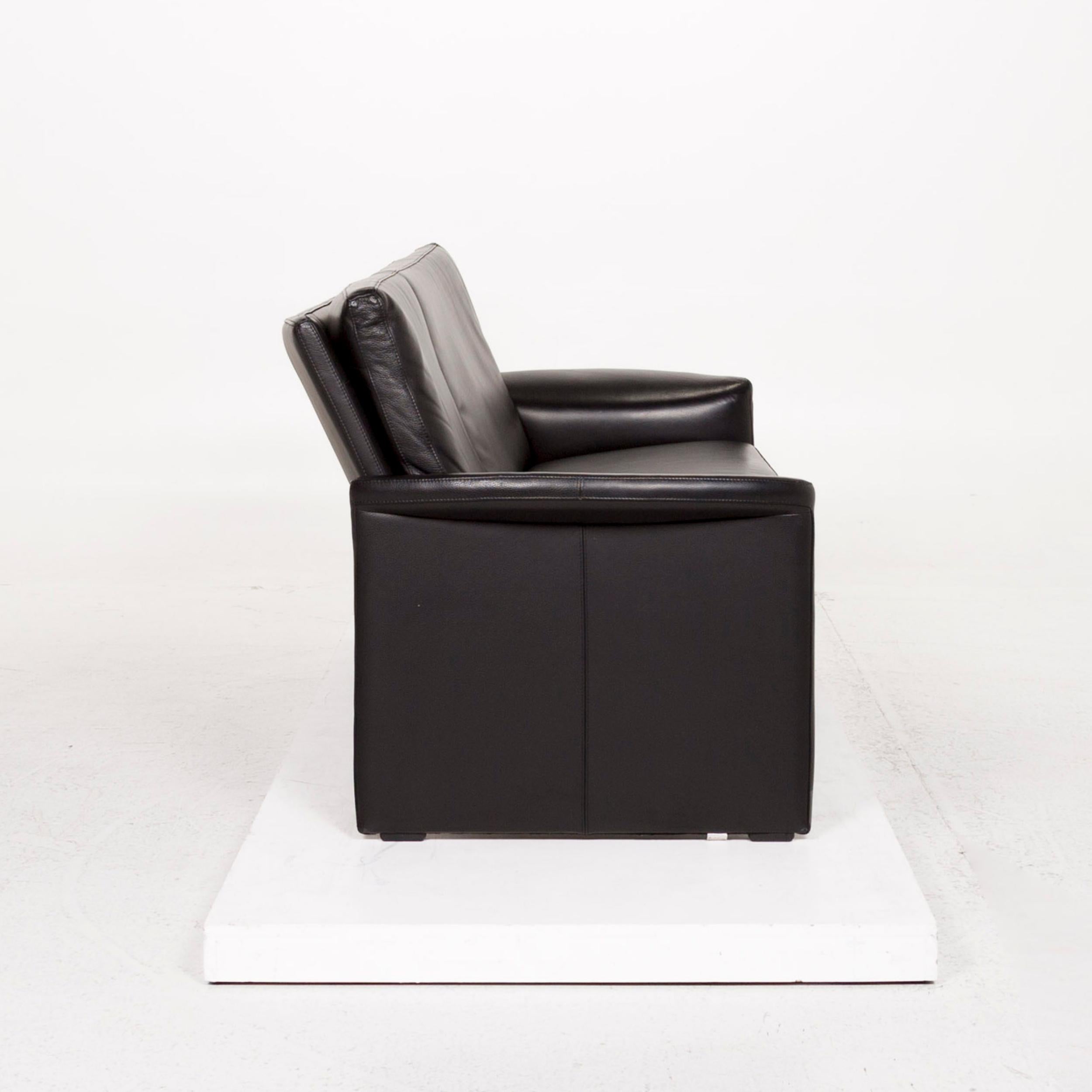 Contemporary Leolux Antipode Leather Sofa Black Two-Seat Couch For Sale