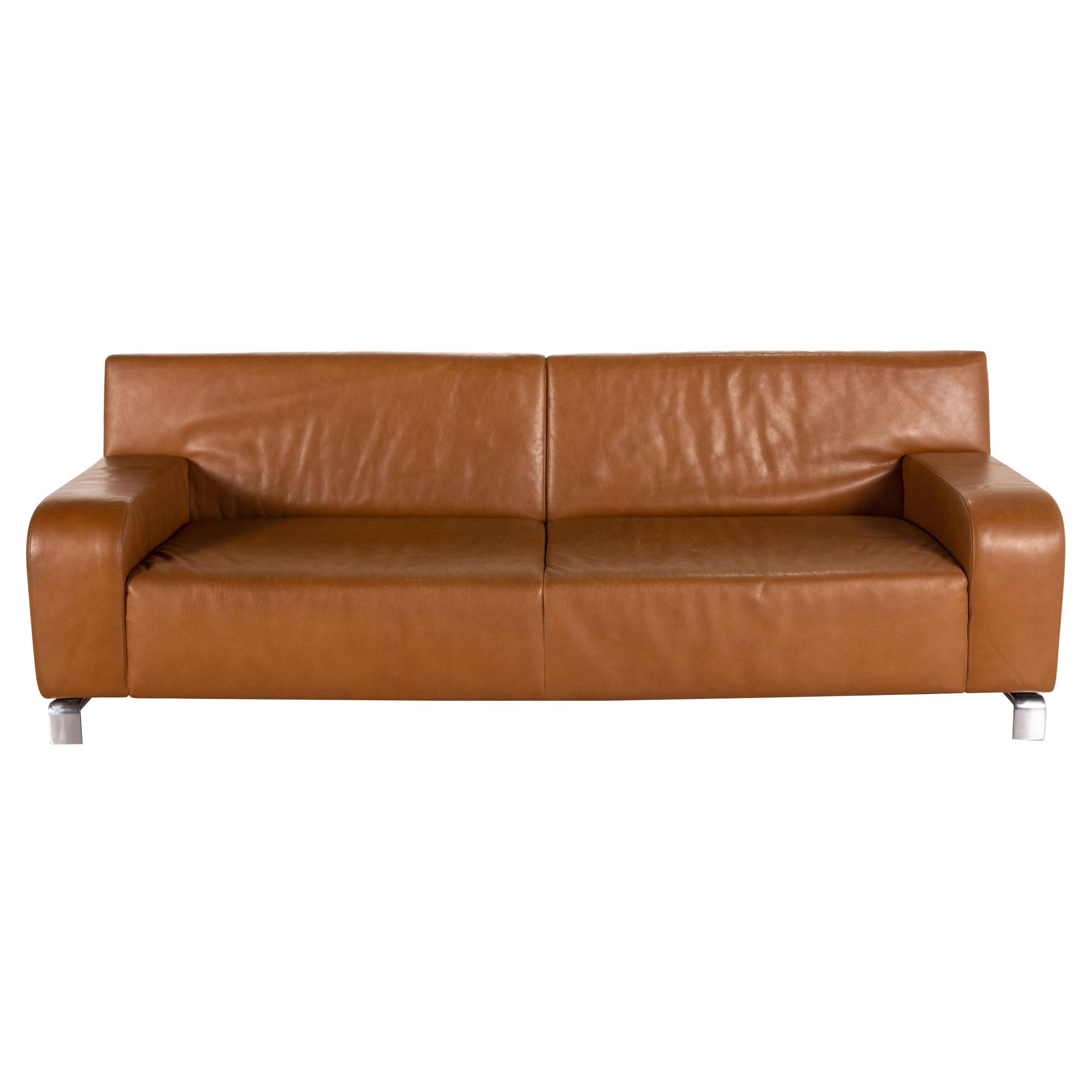 Leolux B-Flat Leather Sofa Brown Three-Seater Function Couch