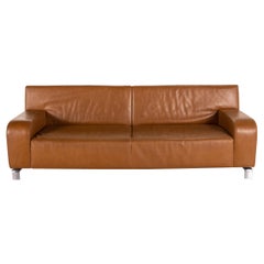 Leolux B-Flat Leather Sofa Brown Three-Seater Function Couch