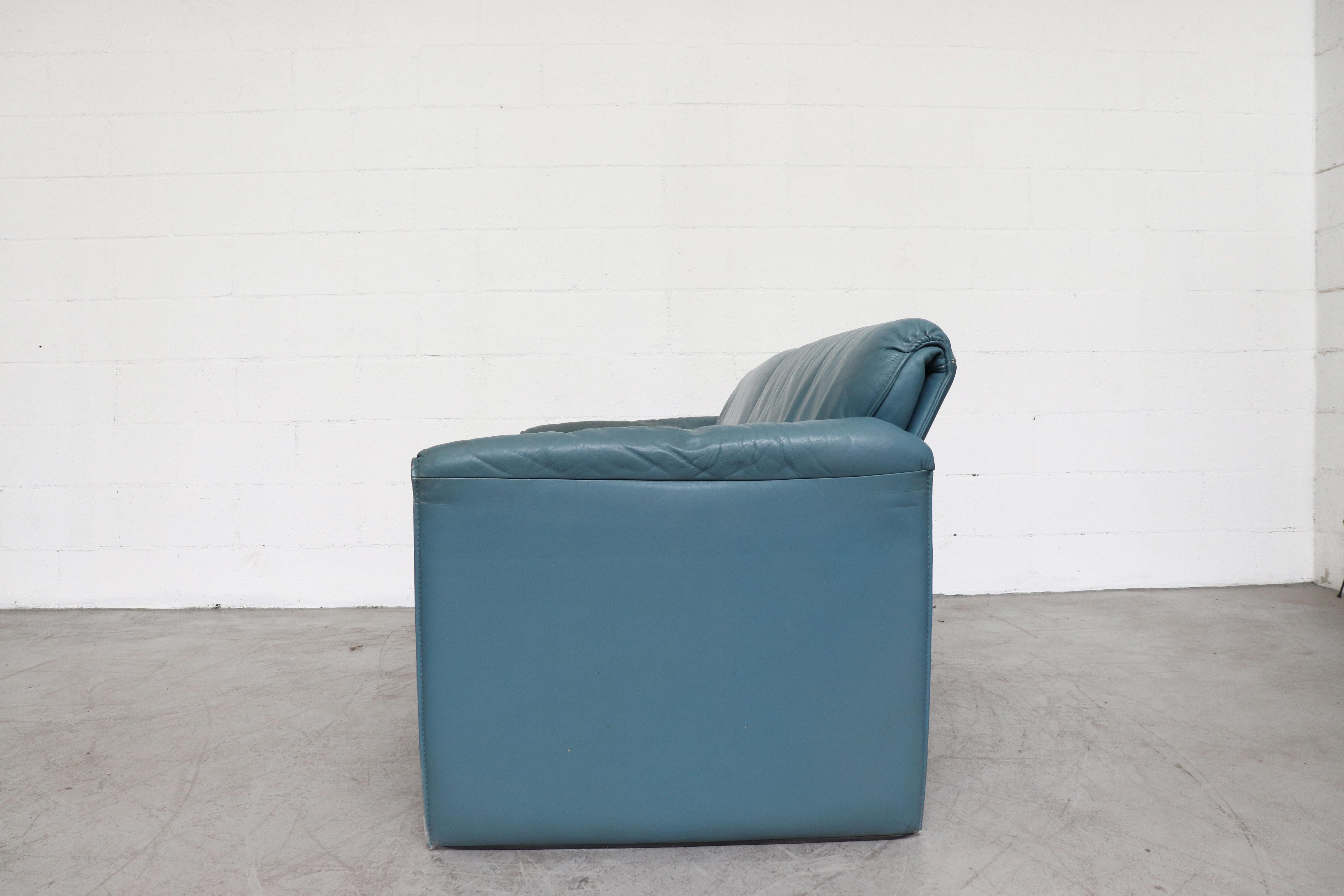 Mid-Century Modern Leolux Blue Leather 'Bora Bora' Sofa