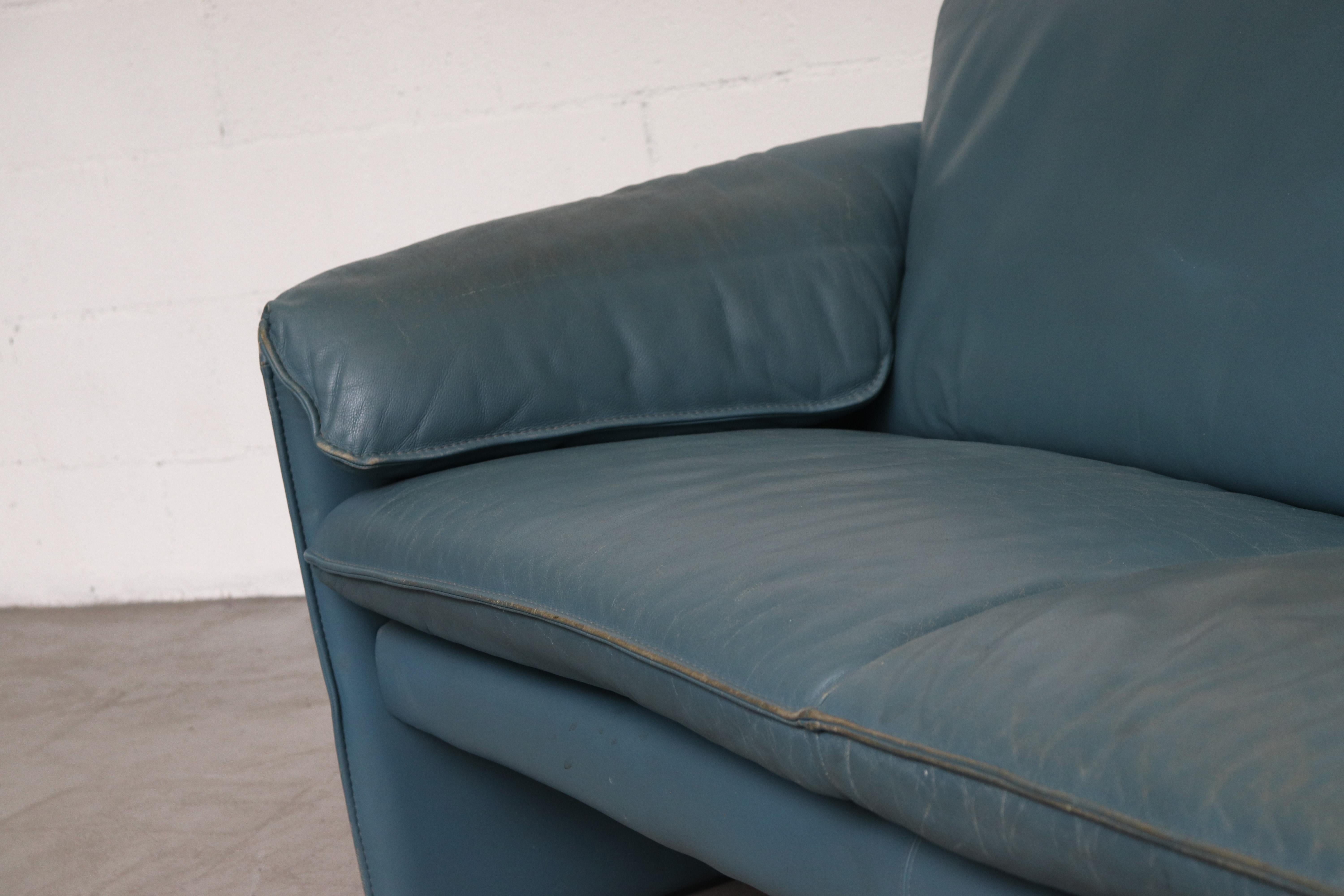 Late 20th Century Leolux Blue Leather 'Bora Bora' Sofa