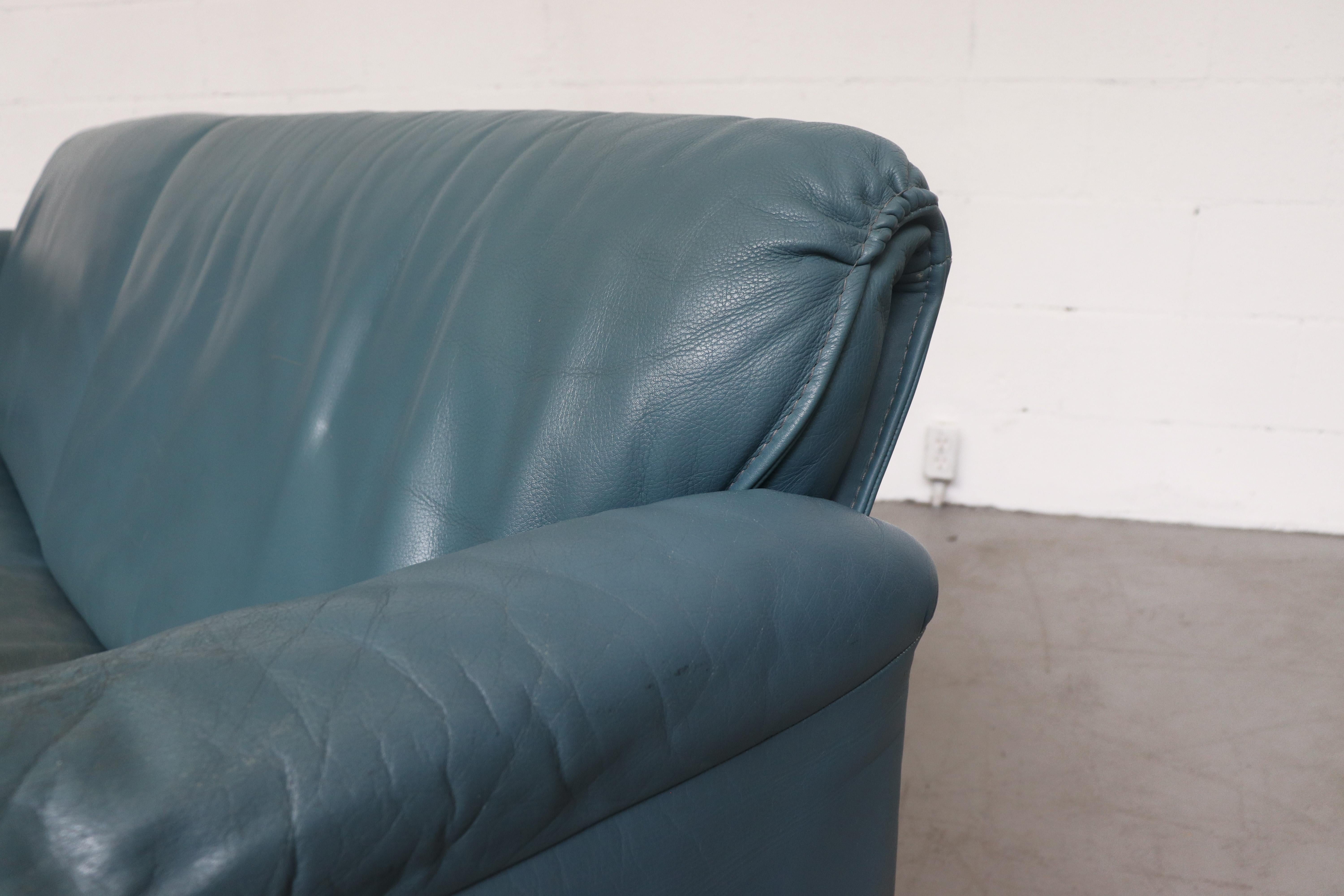 Leolux Blue Leather 'Bora Bora' Sofa 2