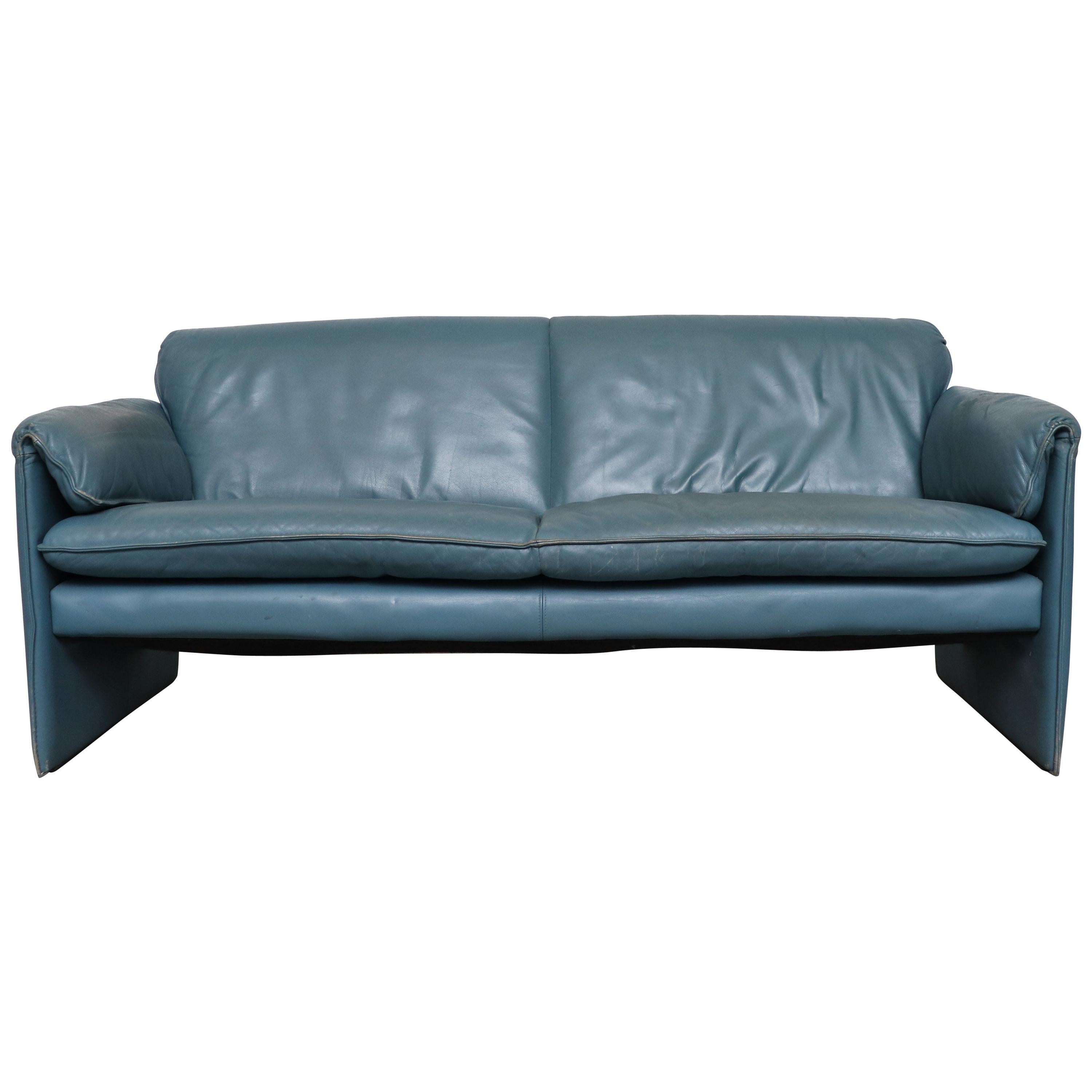 Leolux Blue Leather 'Bora Bora' Sofa
