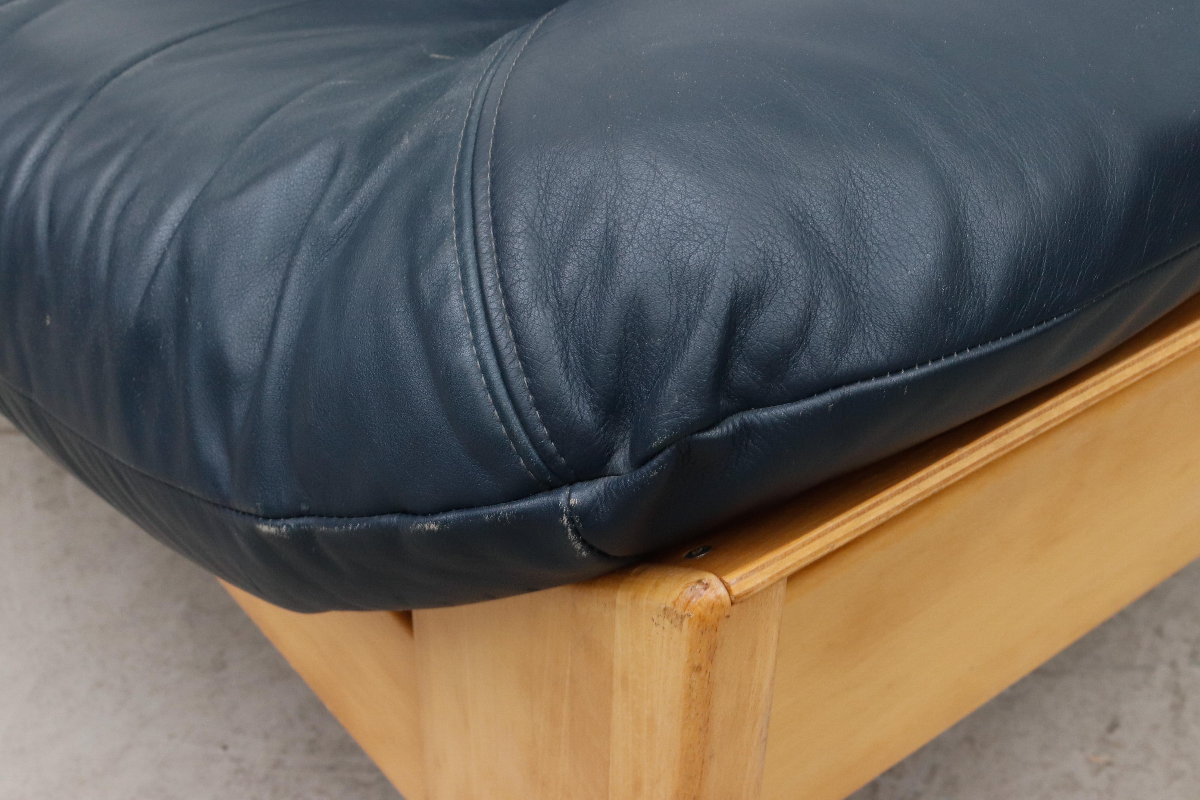 Leolux Blue Leather Bucket Loveseat 1