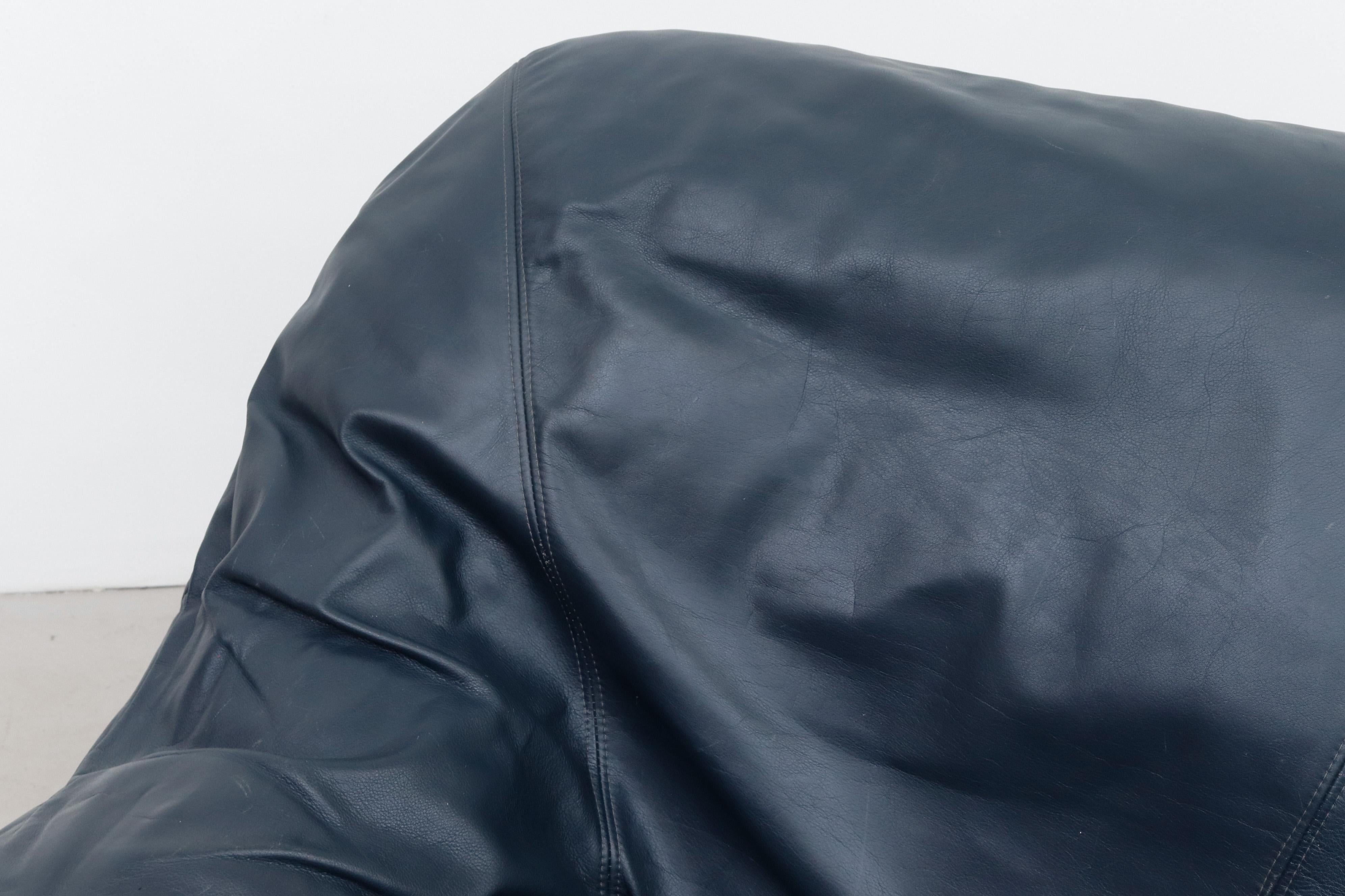 Dutch Leolux Blue Leather Bucket Loveseat