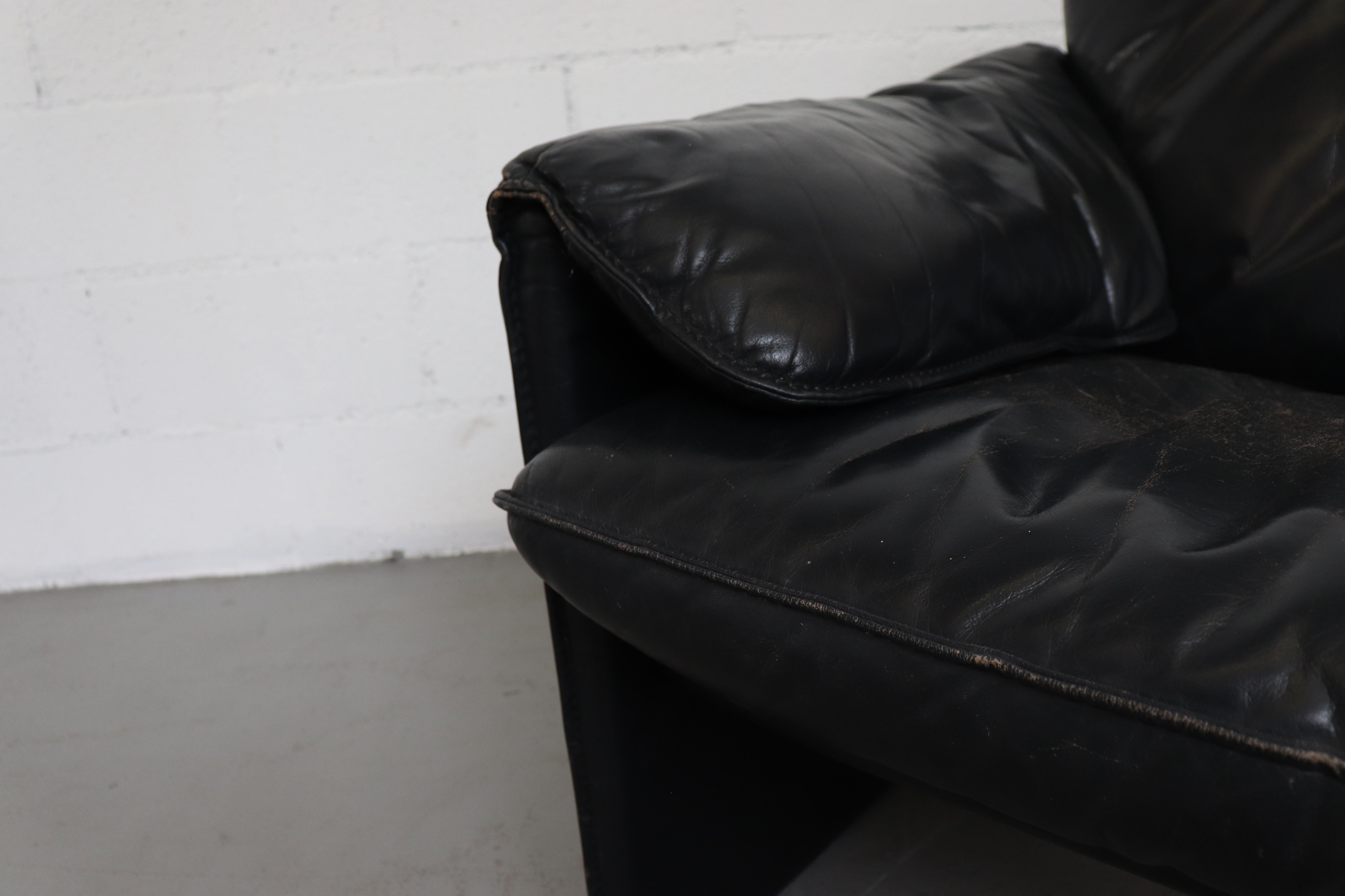 Leolux 'Bora Bora' Black Leather 3-Seat Sofa 4