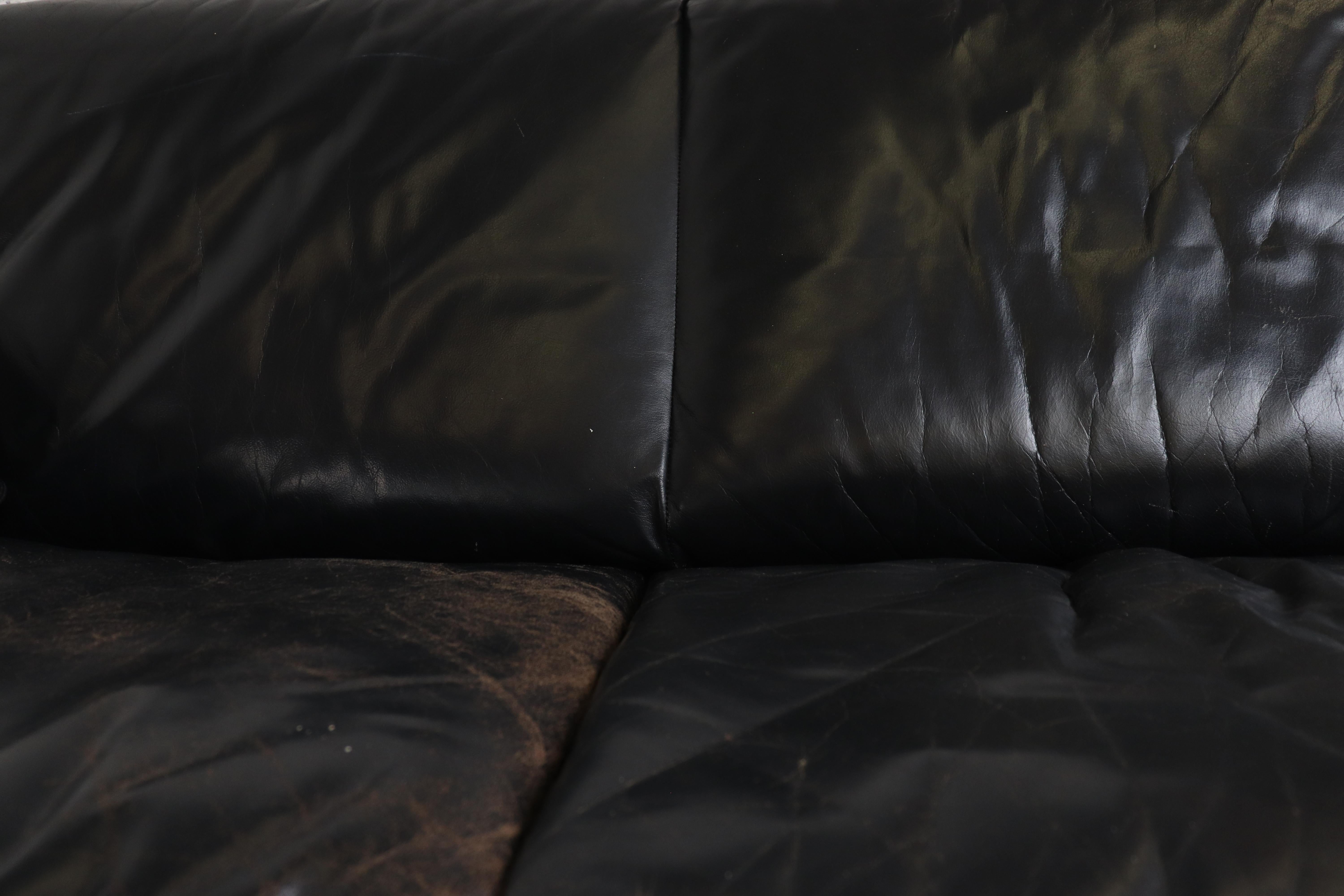 Leolux 'Bora Bora' Black Leather 3-Seat Sofa 5