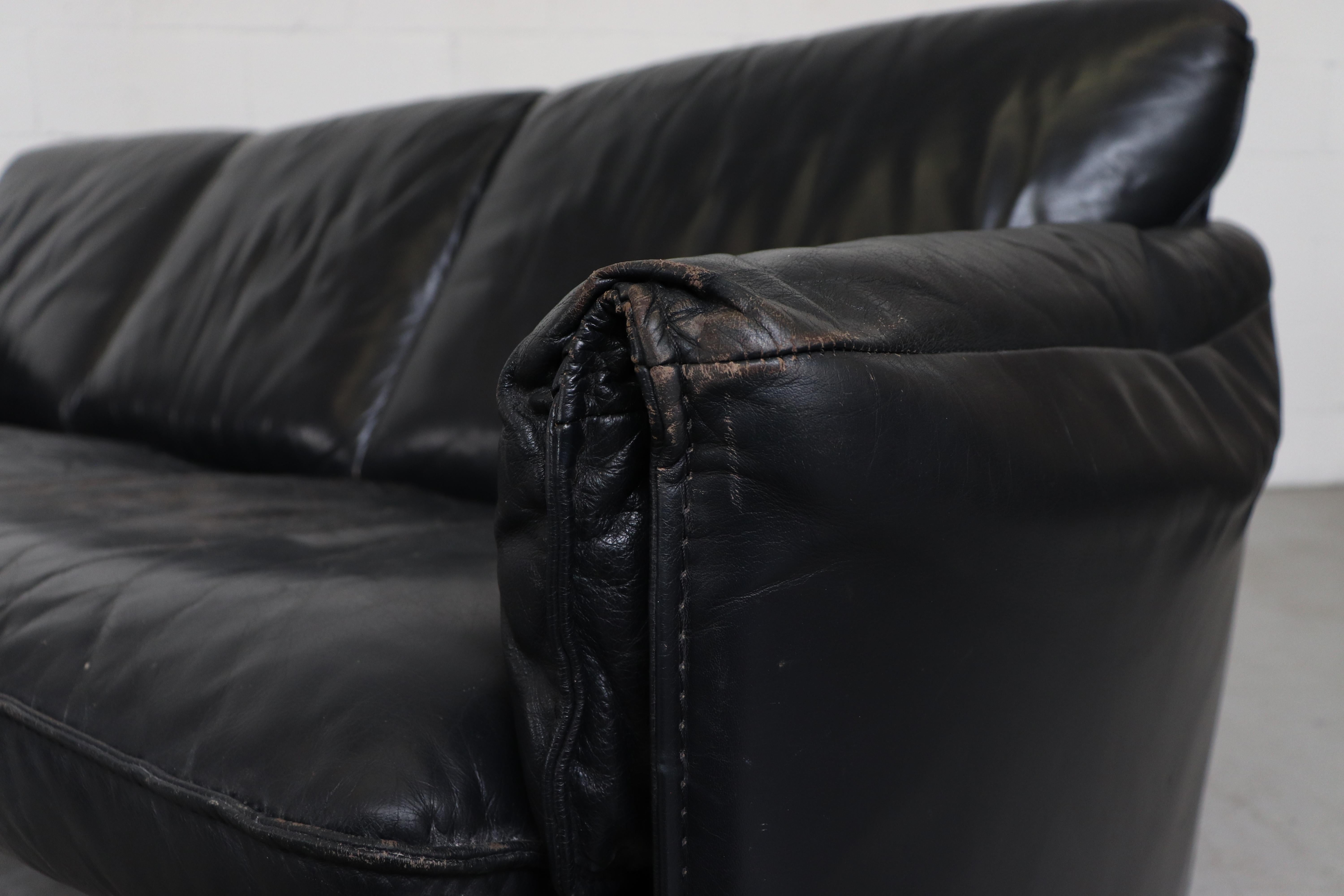 Leolux 'Bora Bora' Black Leather 3-Seat Sofa 7