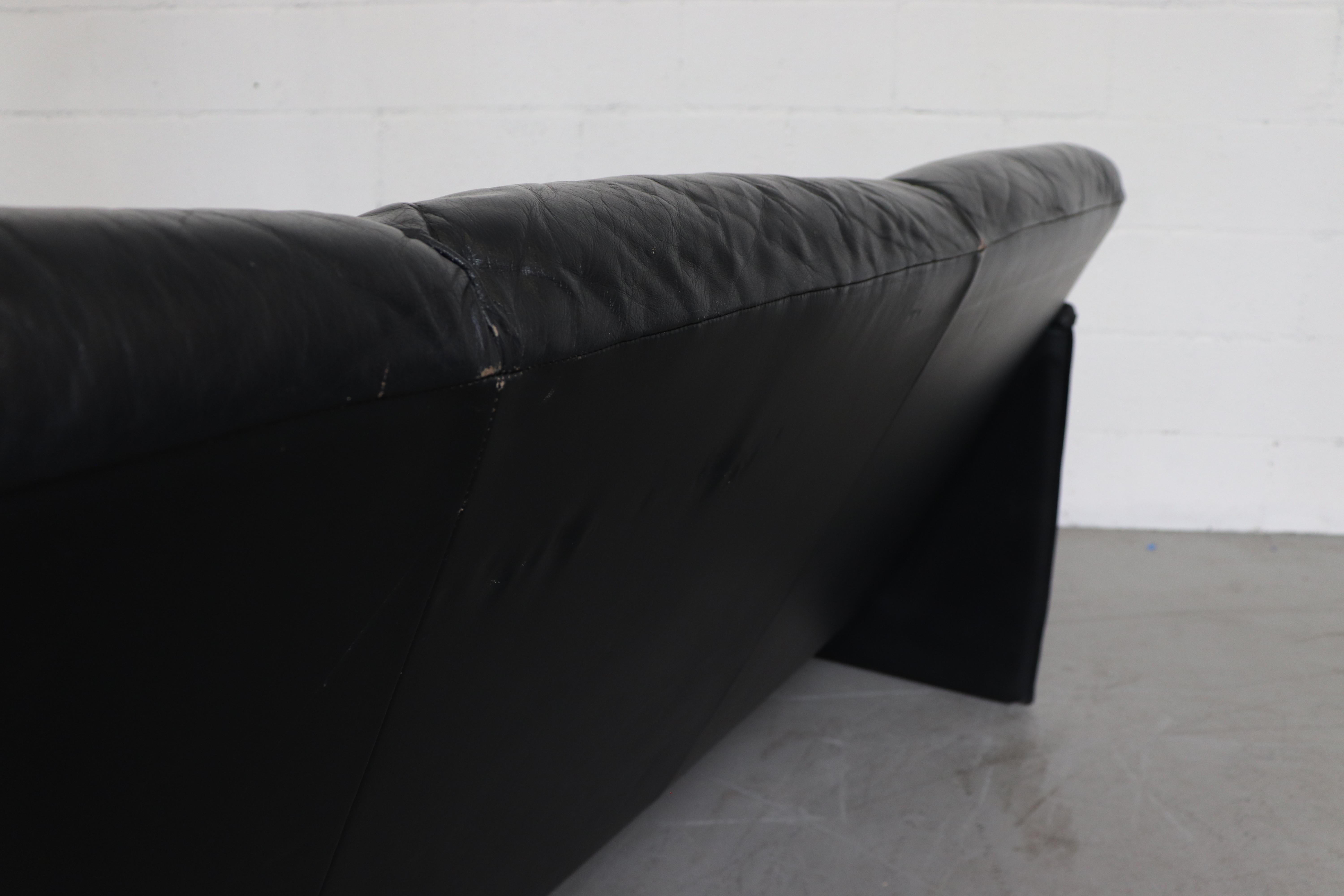 Leolux 'Bora Bora' Black Leather 3-Seat Sofa 9