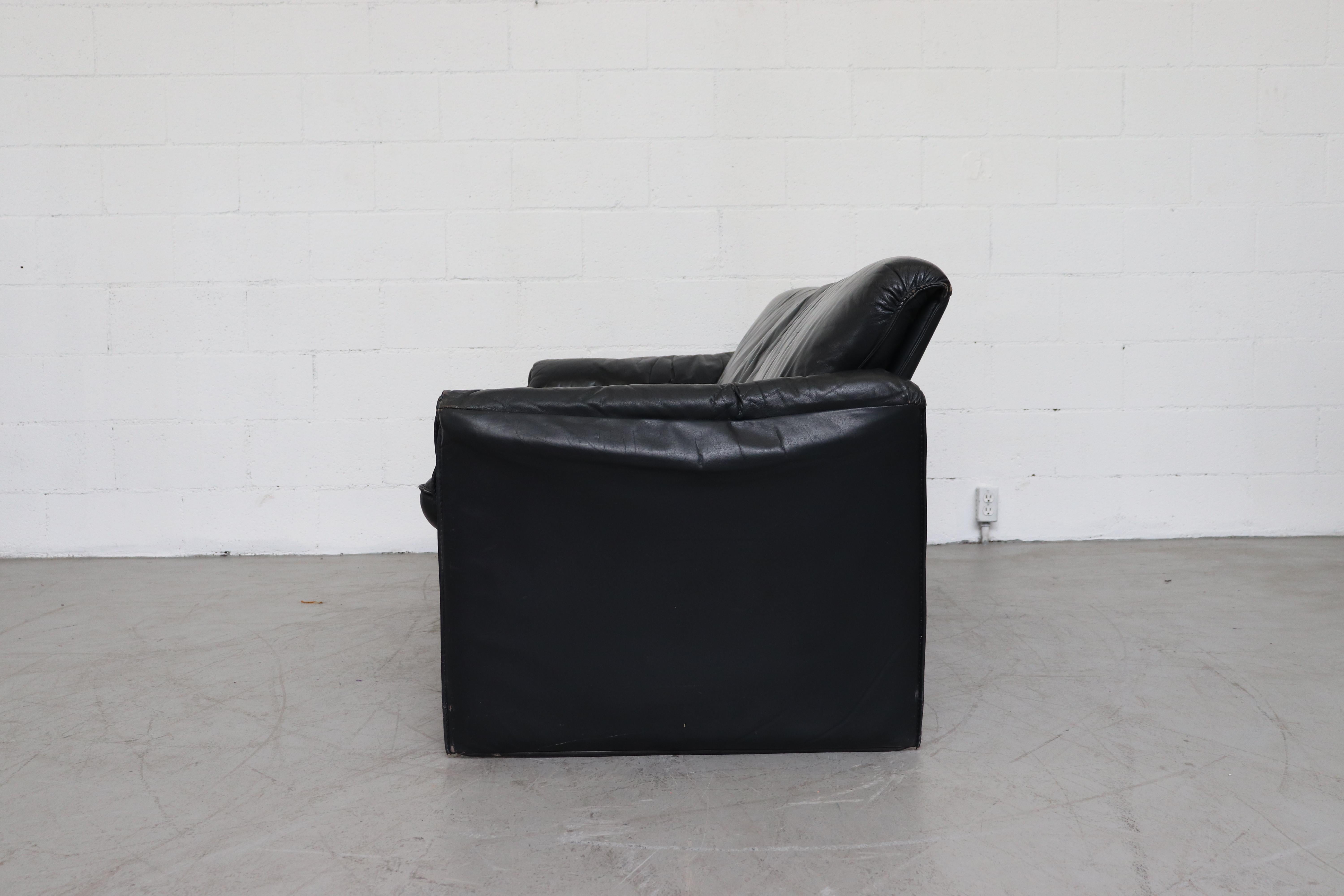 Dutch Leolux 'Bora Bora' Black Leather 3-Seat Sofa
