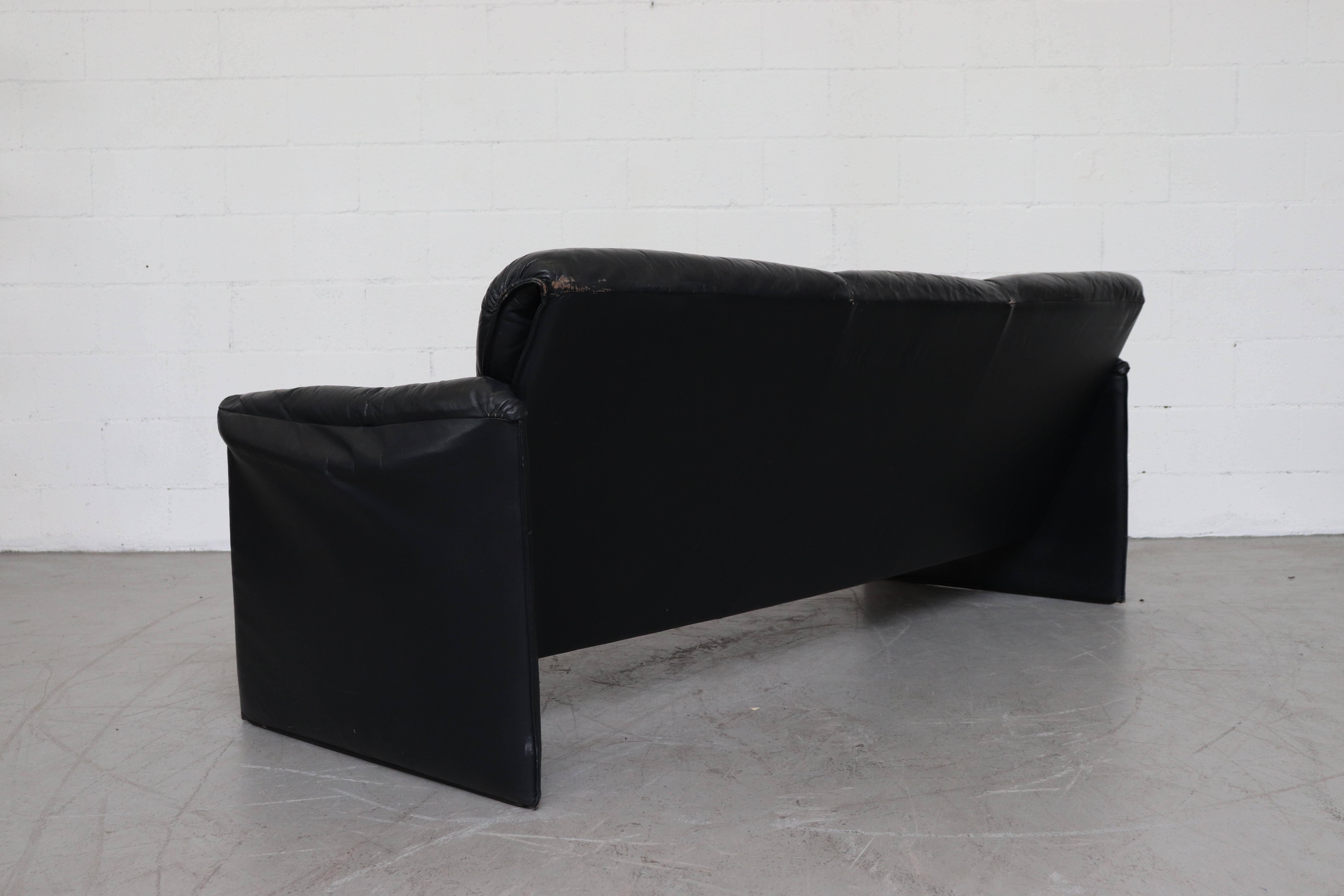 Leolux 'Bora Bora' Black Leather 3-Seat Sofa In Good Condition In Los Angeles, CA