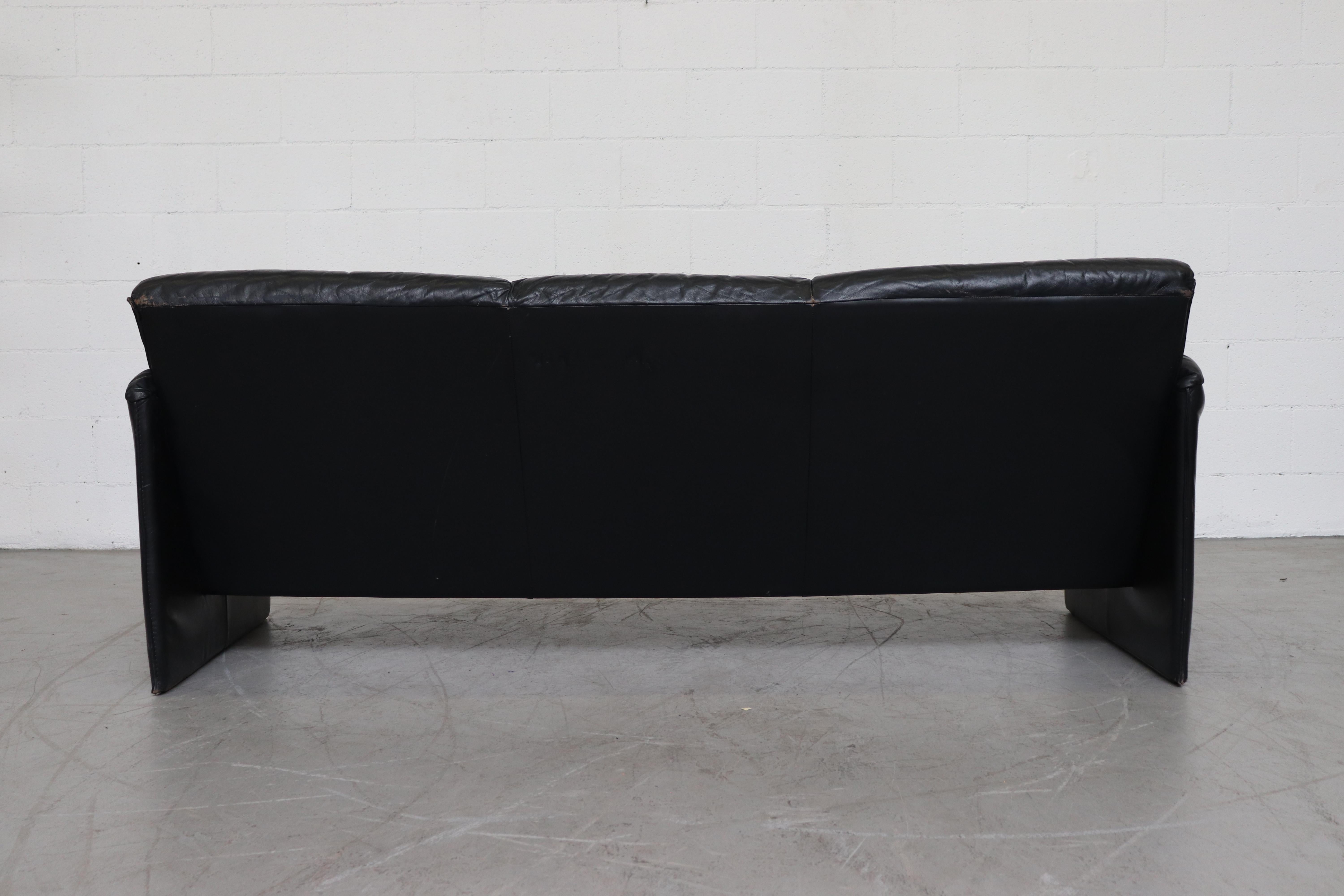 Late 20th Century Leolux 'Bora Bora' Black Leather 3-Seat Sofa
