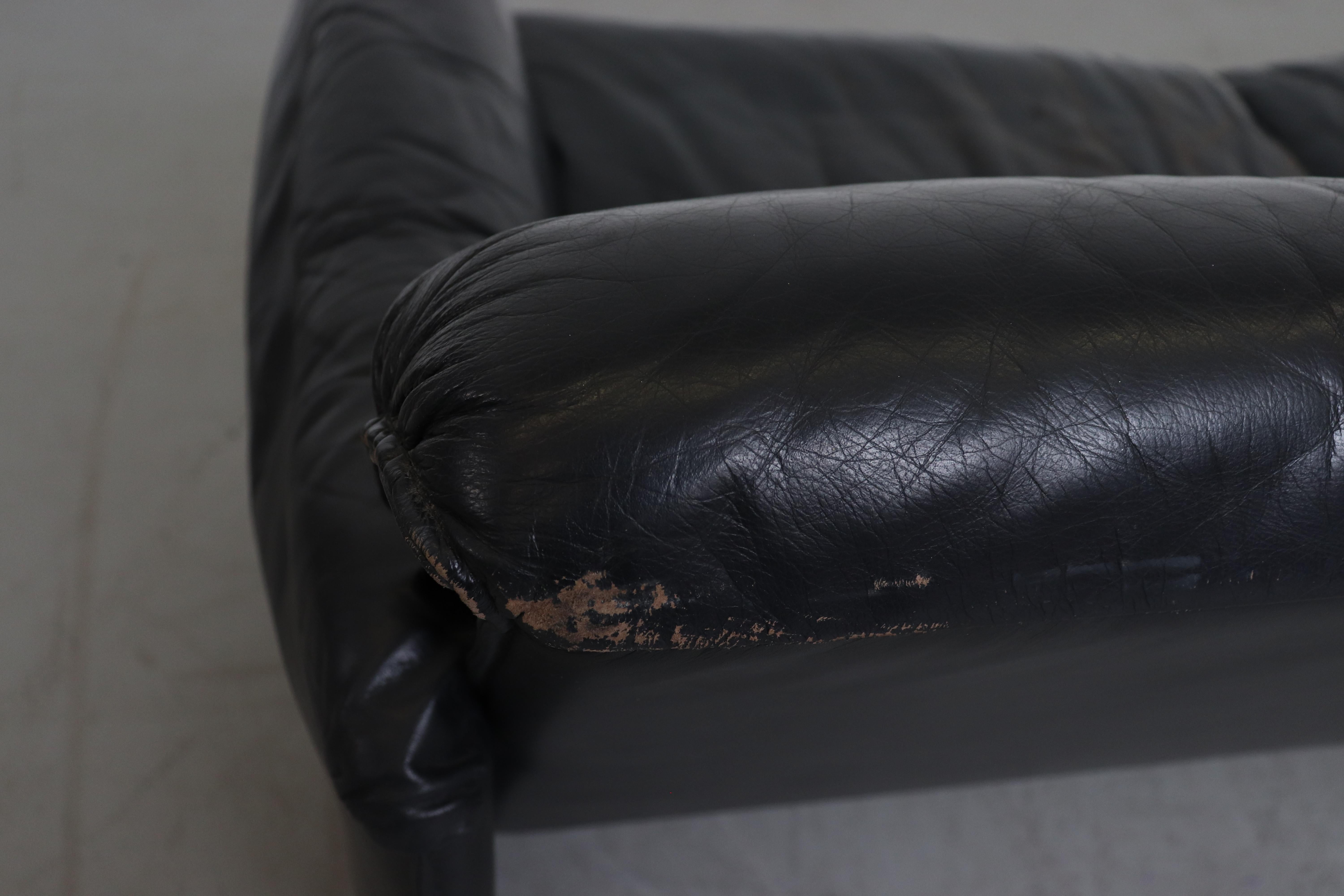 Leolux 'Bora Bora' Black Leather 3-Seat Sofa 1