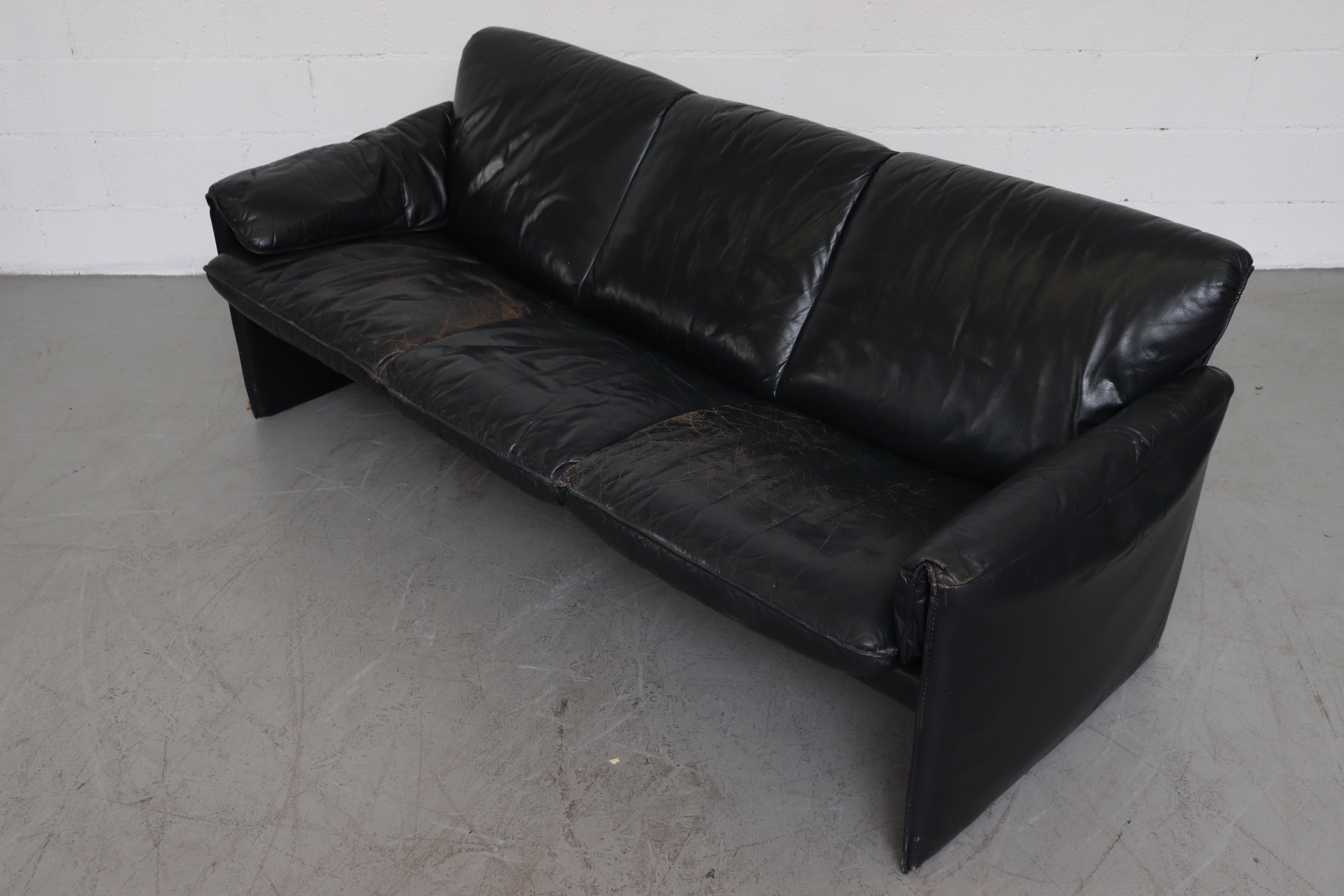 Leolux 'Bora Bora' Black Leather 3-Seat Sofa 2