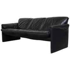 Vintage Leolux 'Bora Bora' Black Leather 3-Seat Sofa