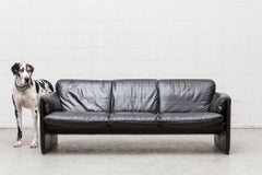Leolux Bora Bora Black Leather Three-Seat Sofa