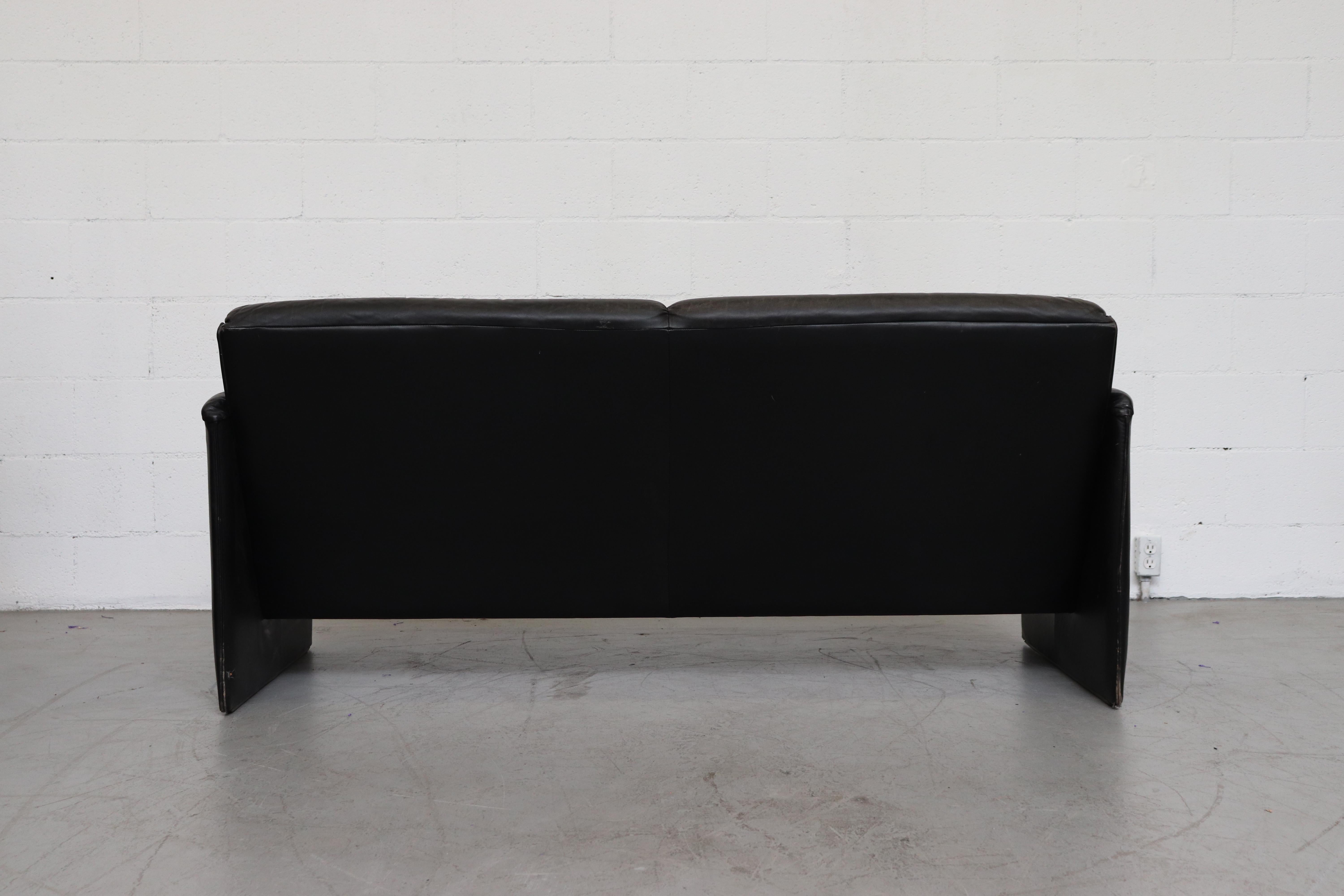 Dutch Leolux 'Bora Bora' Black Leather Loveseat