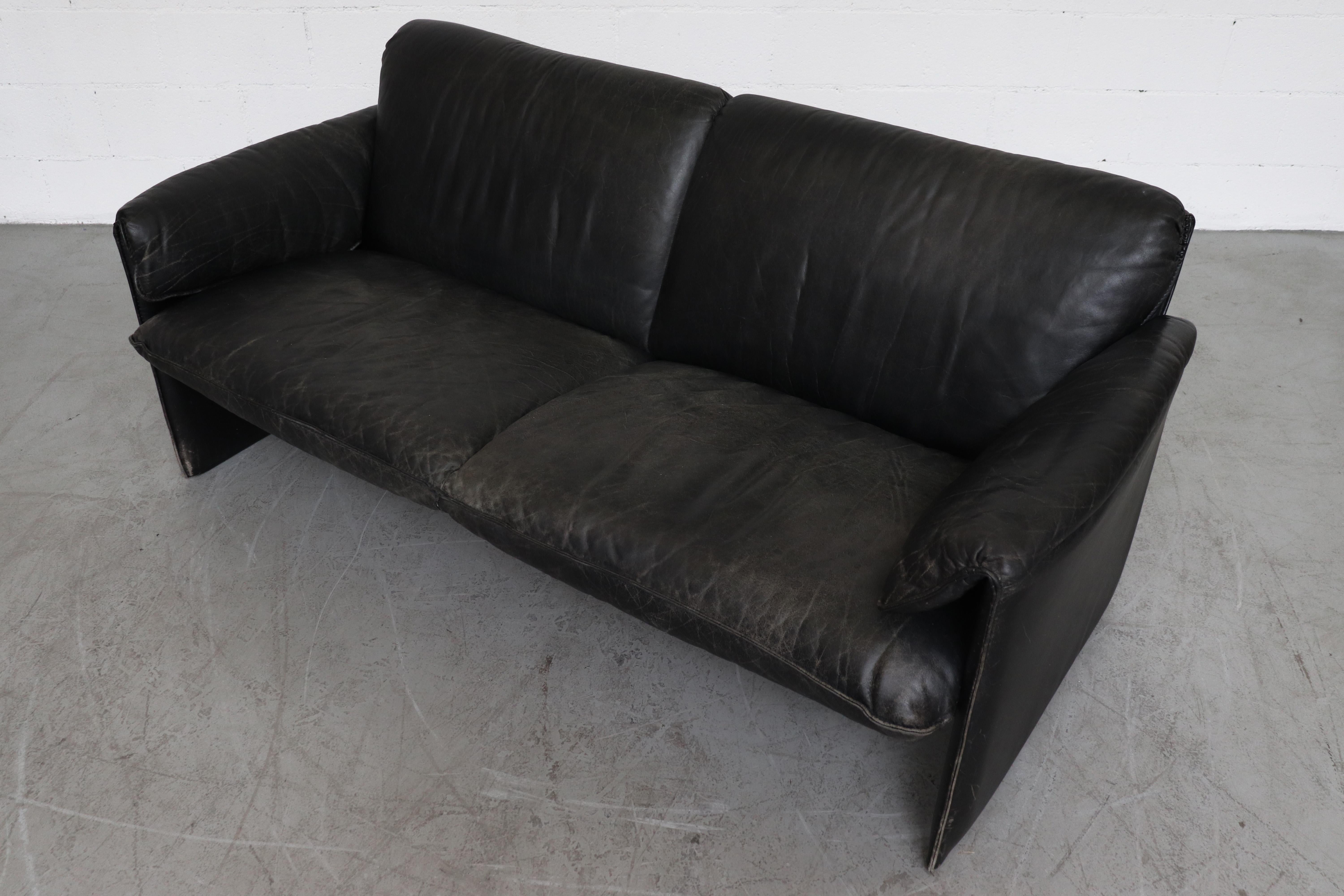 Mid-Century Modern Leolux 'Bora Bora' Black Leather Sofa