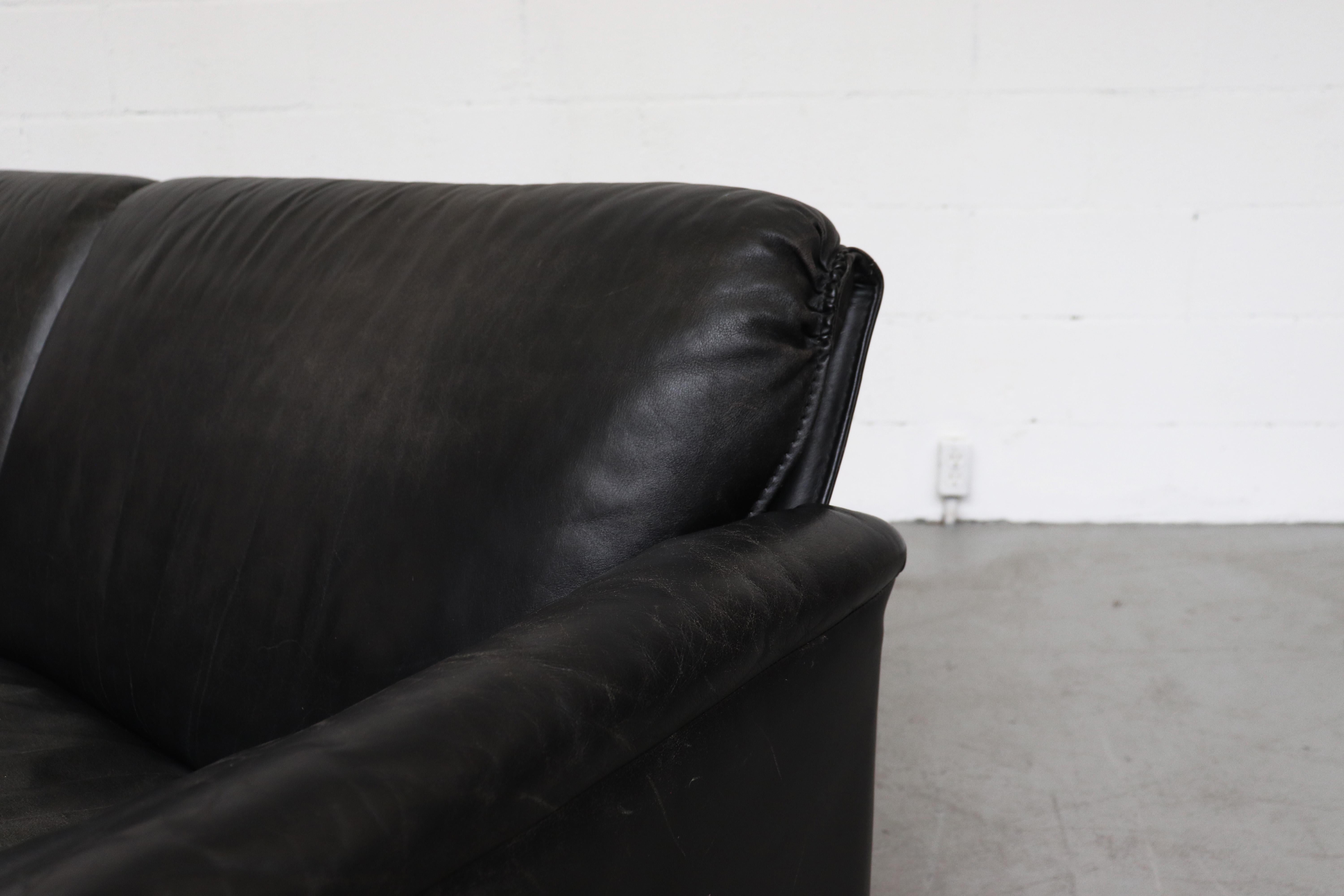 Dutch Leolux 'Bora Bora' Black Leather Sofa