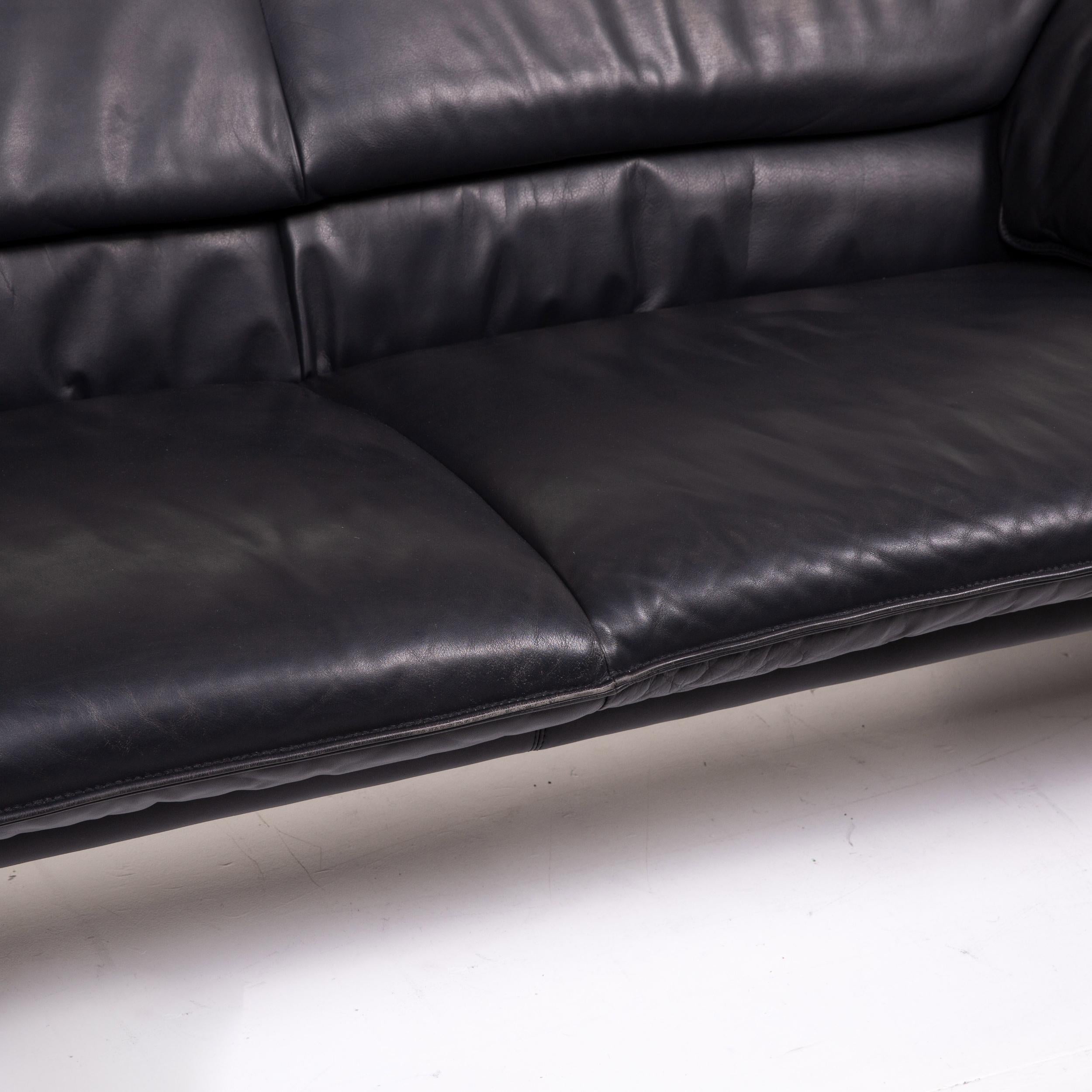 Modern Leolux Bora Leather Sofa Black Two-Seat Couch For Sale