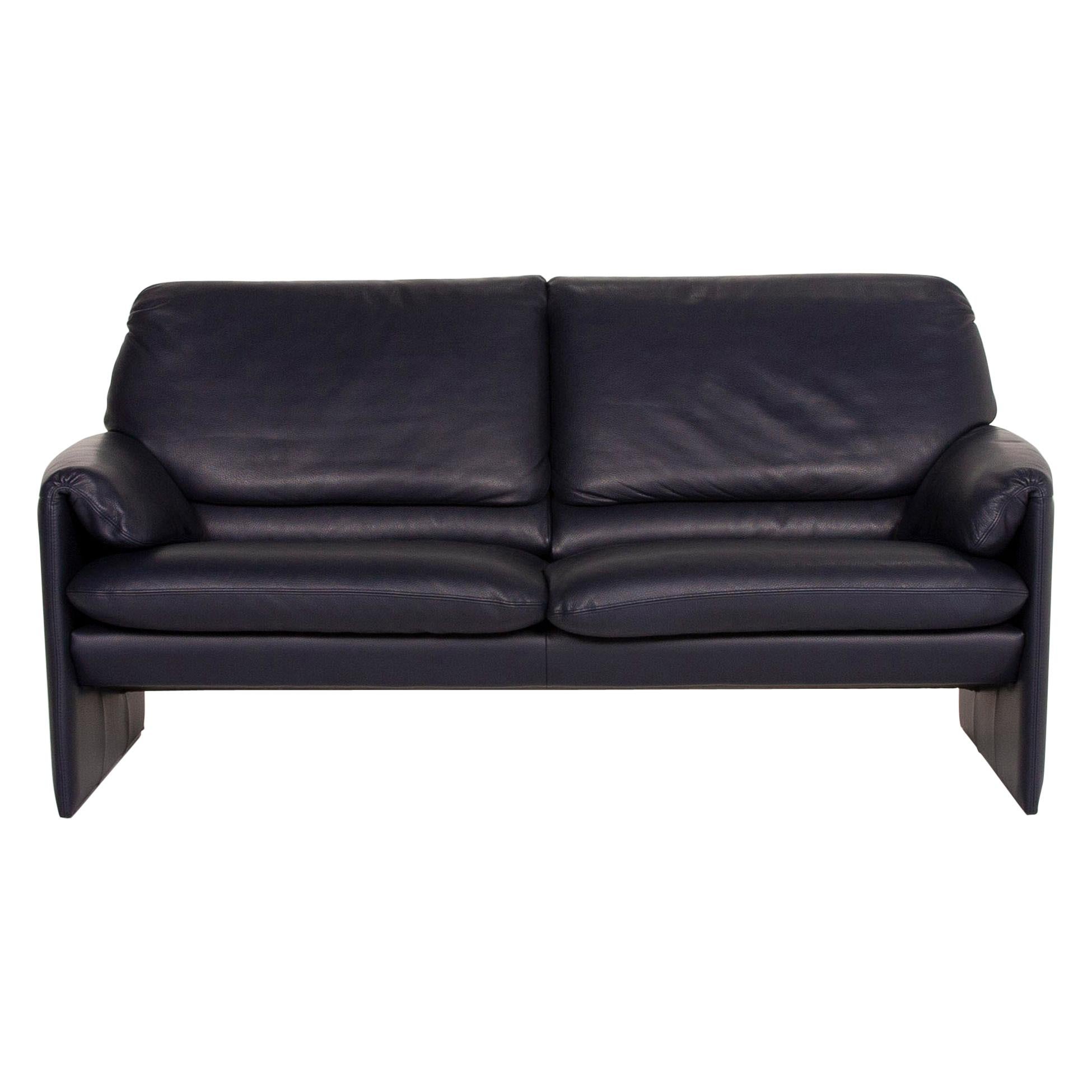 Leolux Bora Leather Sofa Blue Three-Seat Dark Blue For Sale