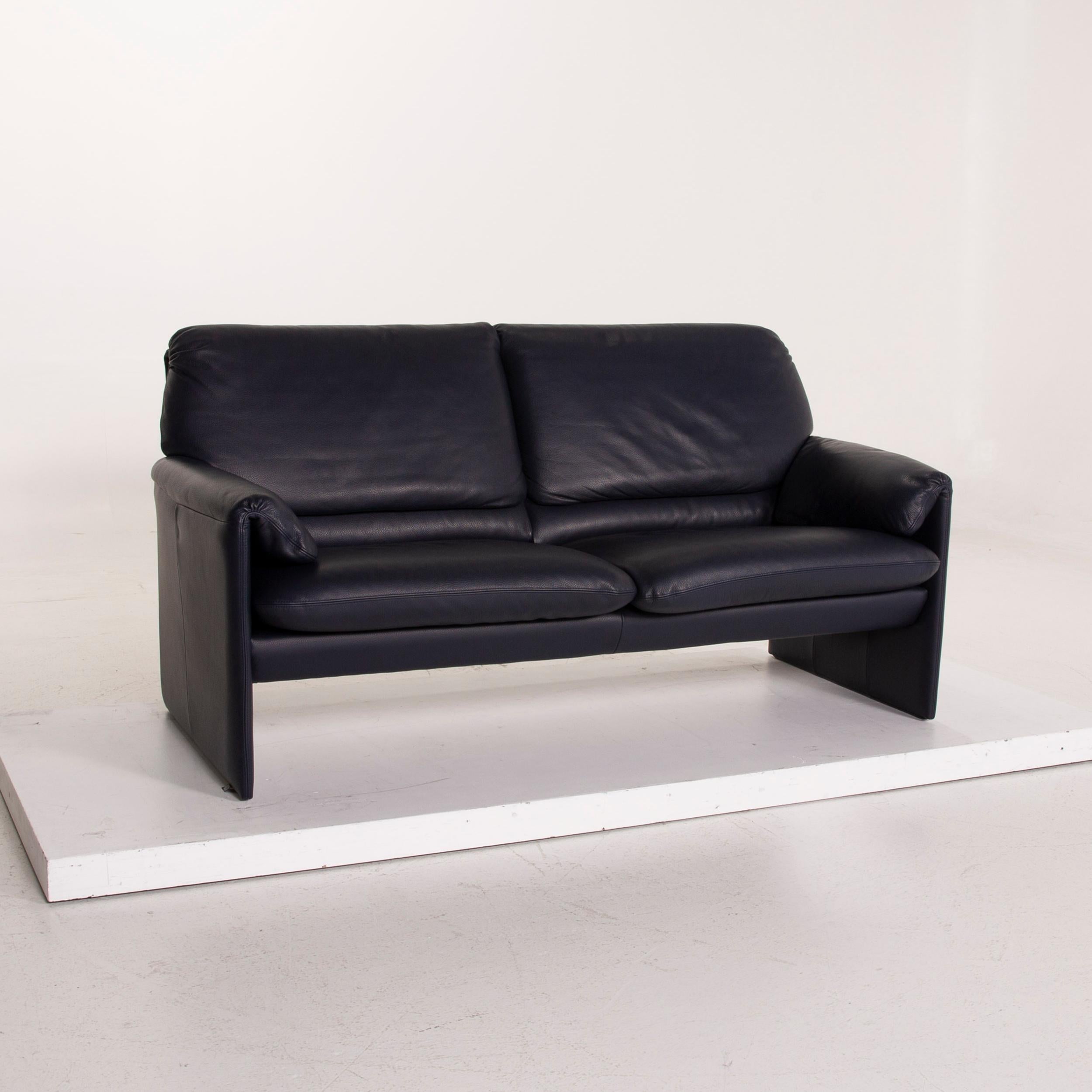 Contemporary Leolux Bora Leather Sofa Blue Three-Seat Dark Blue For Sale