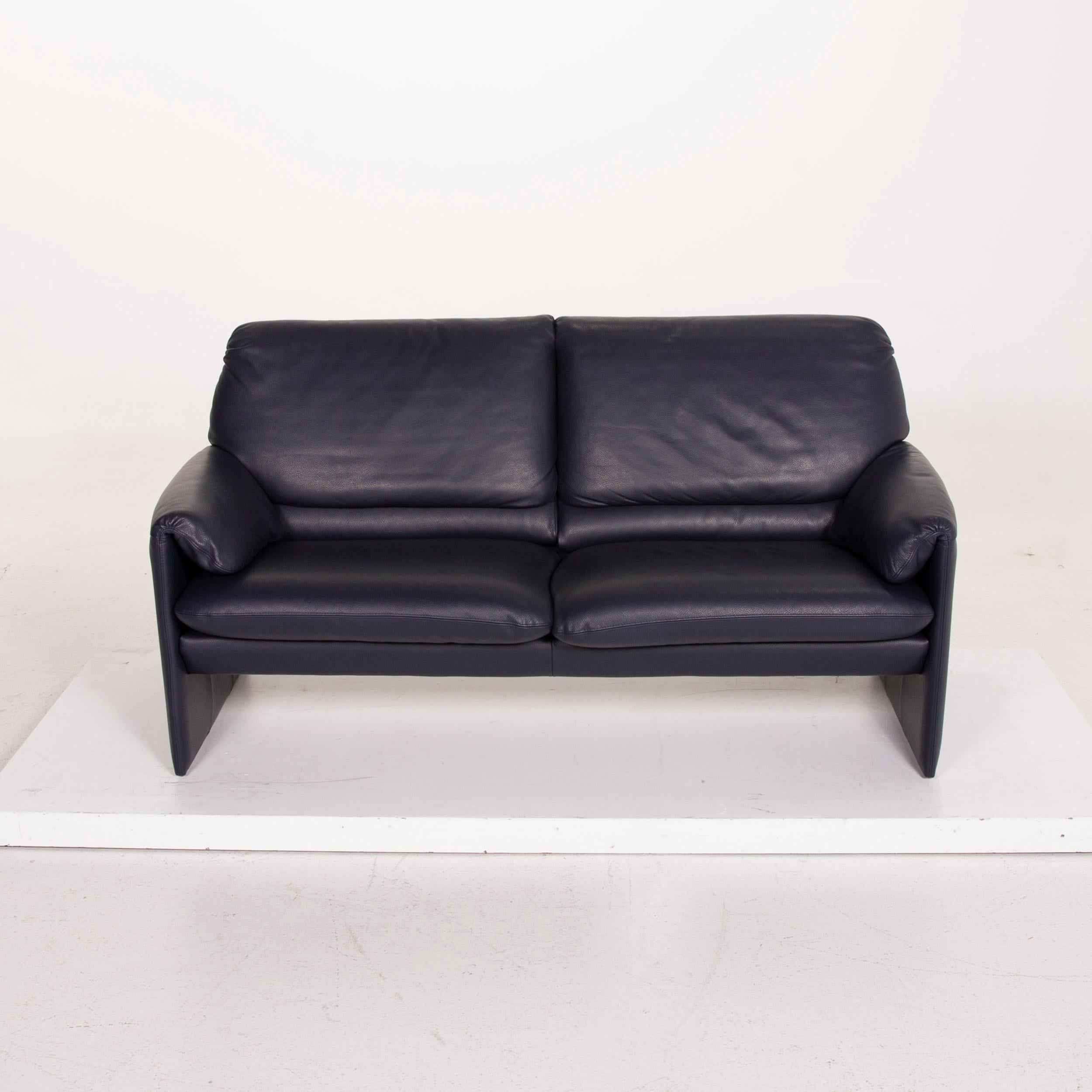 Leolux Bora Leather Sofa Blue Three-Seat Dark Blue For Sale 1