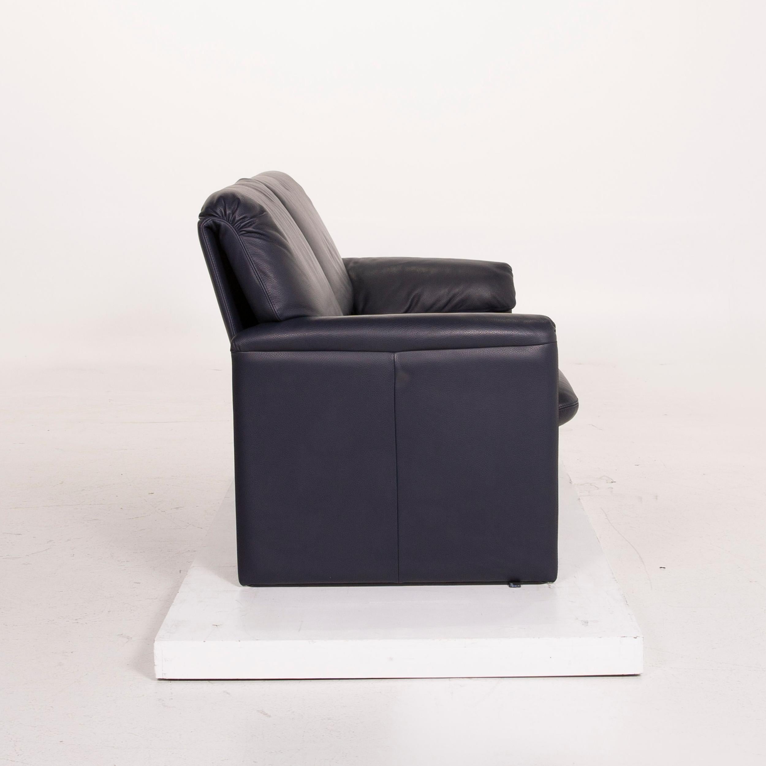 Leolux Bora Leather Sofa Blue Three-Seat Dark Blue For Sale 2