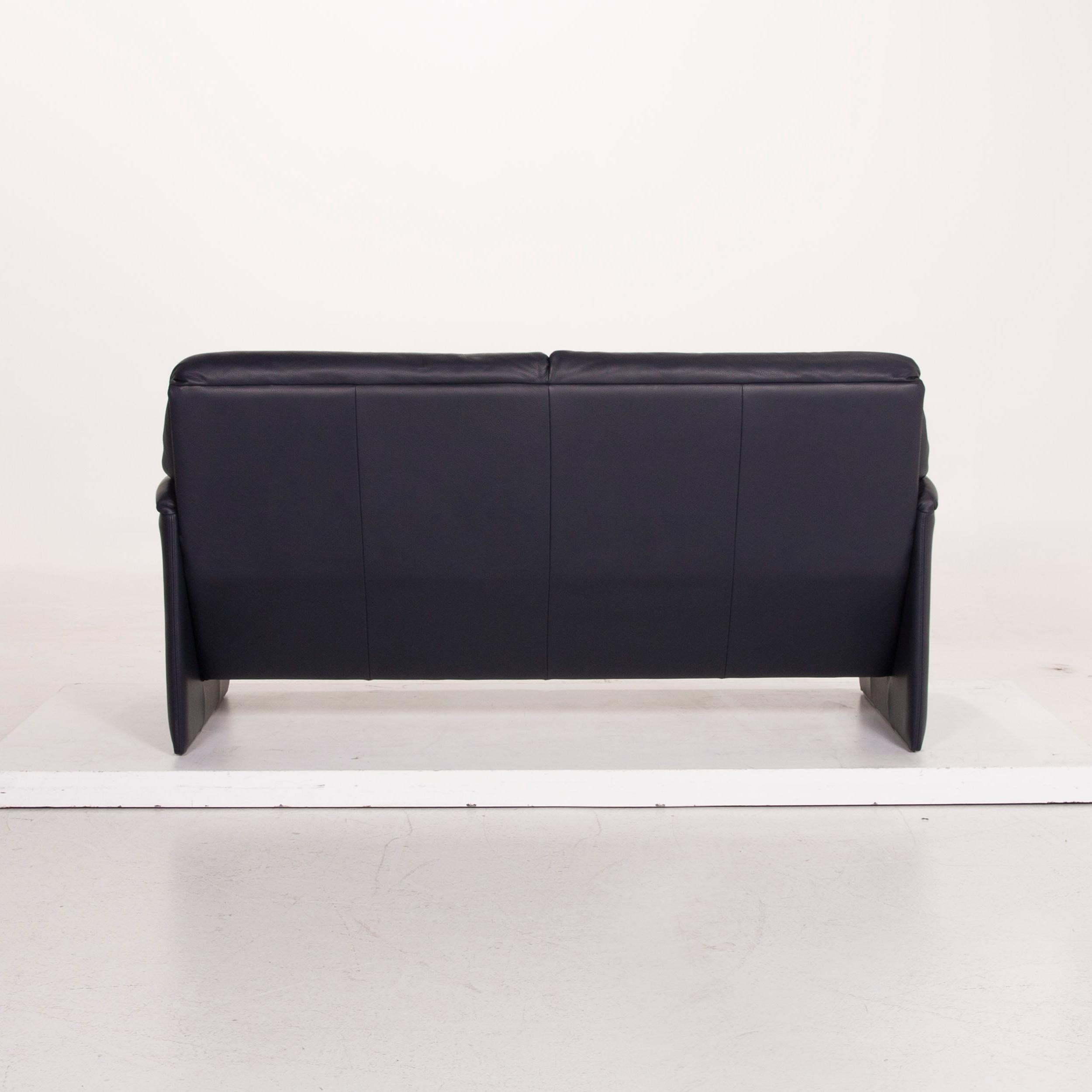 Leolux Bora Leather Sofa Blue Three-Seat Dark Blue For Sale 3