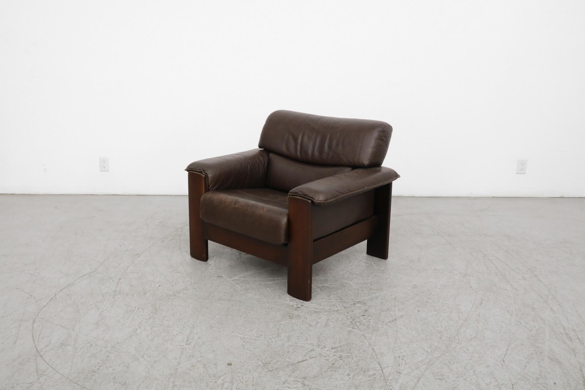 Dutch Leolux Brown Leather Lounge Chair For Sale
