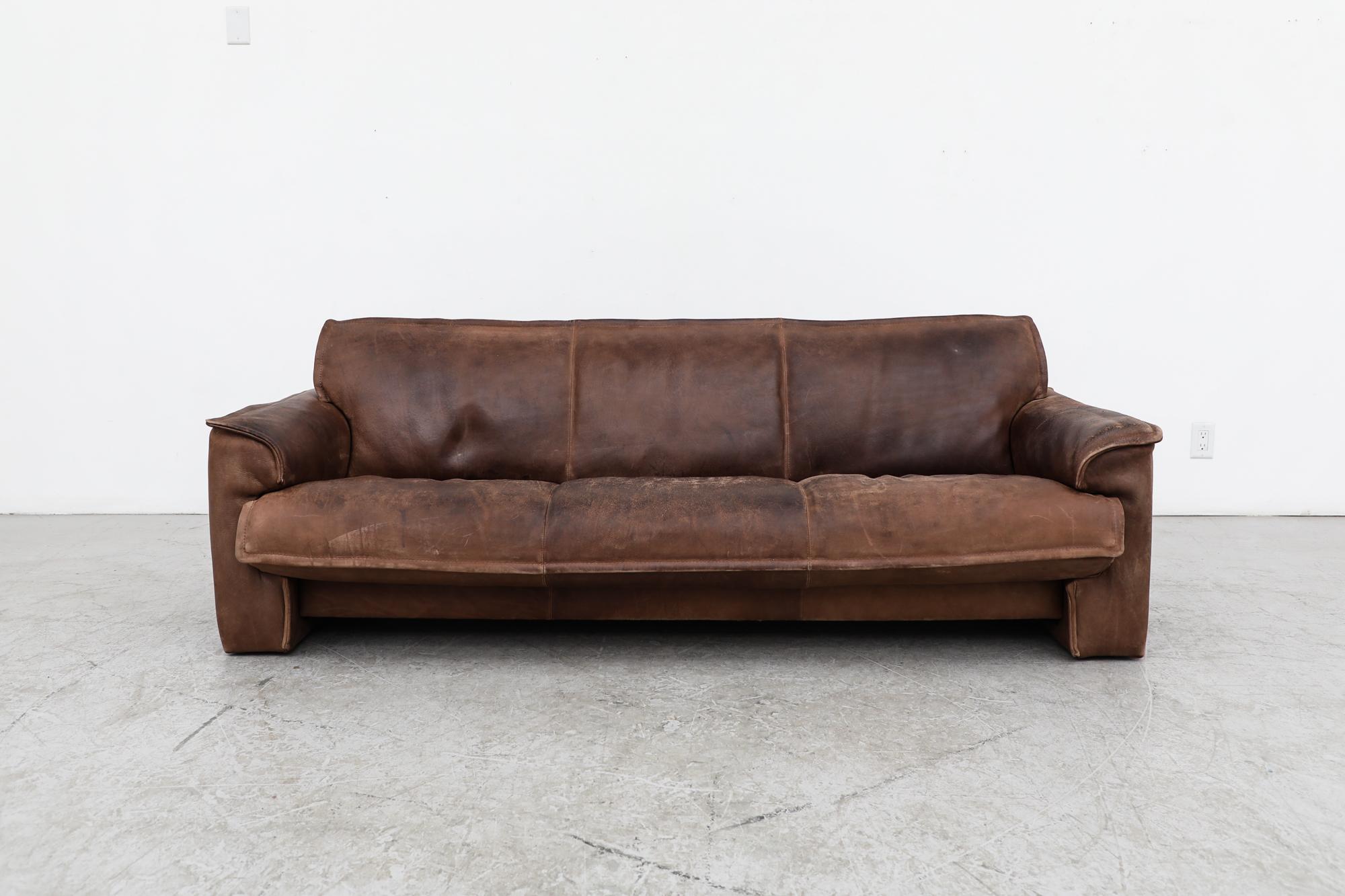Mid-Century Modern Leolux Buffalo Leather 3 Seater Sofa