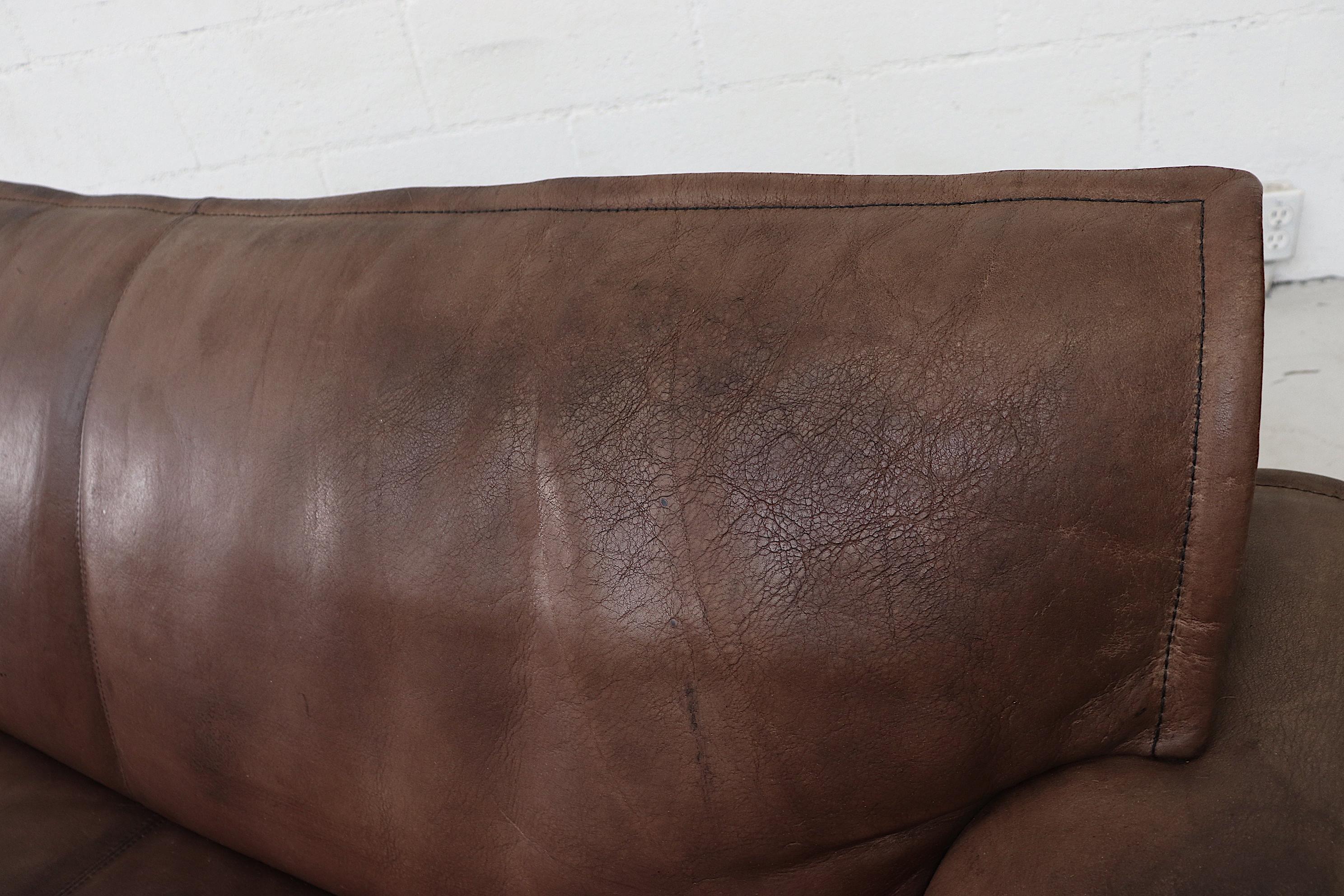 Well worn Leolux Buffalo Leather Love Seat 5