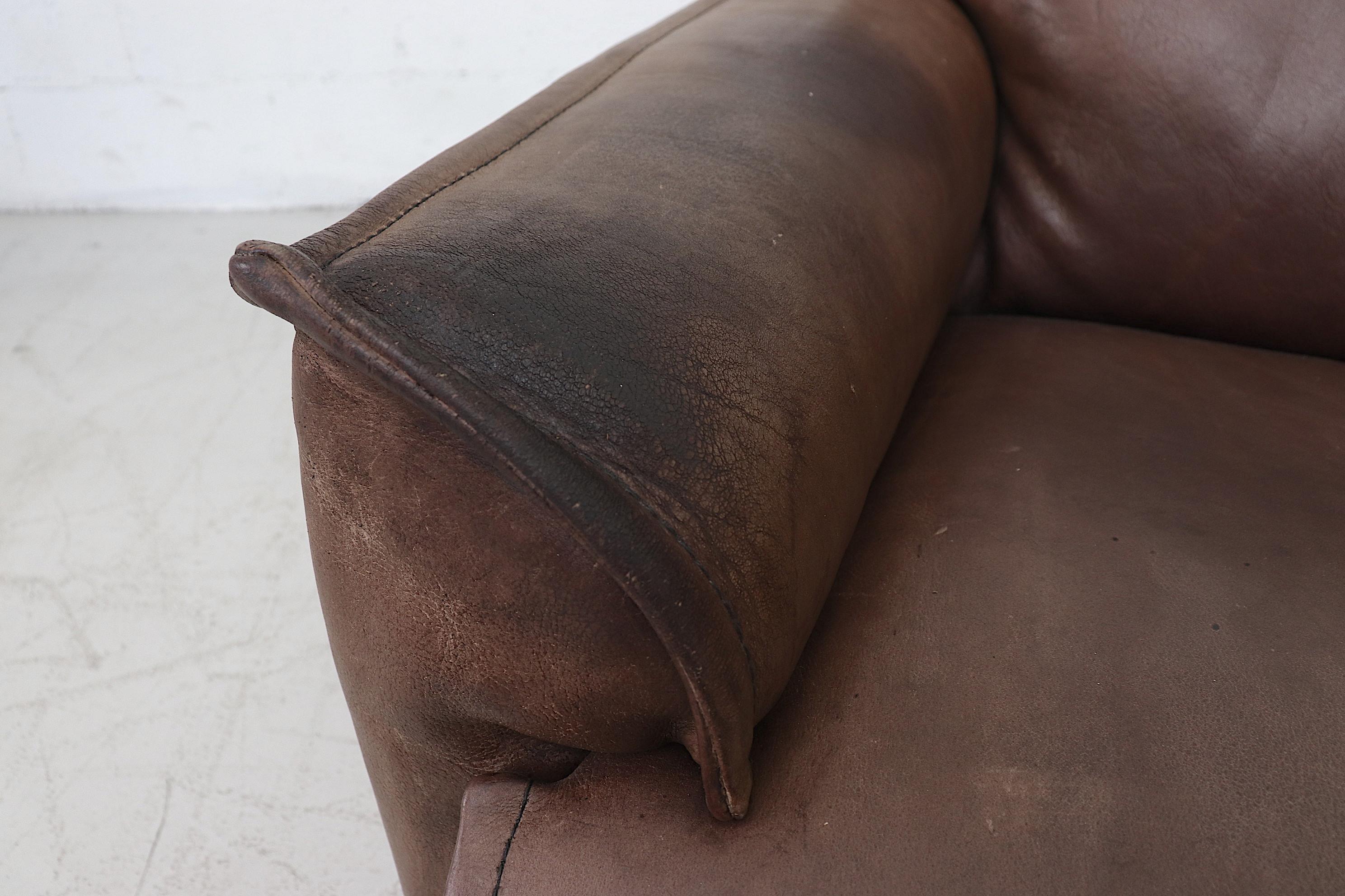 Well worn Leolux Buffalo Leather Love Seat 6