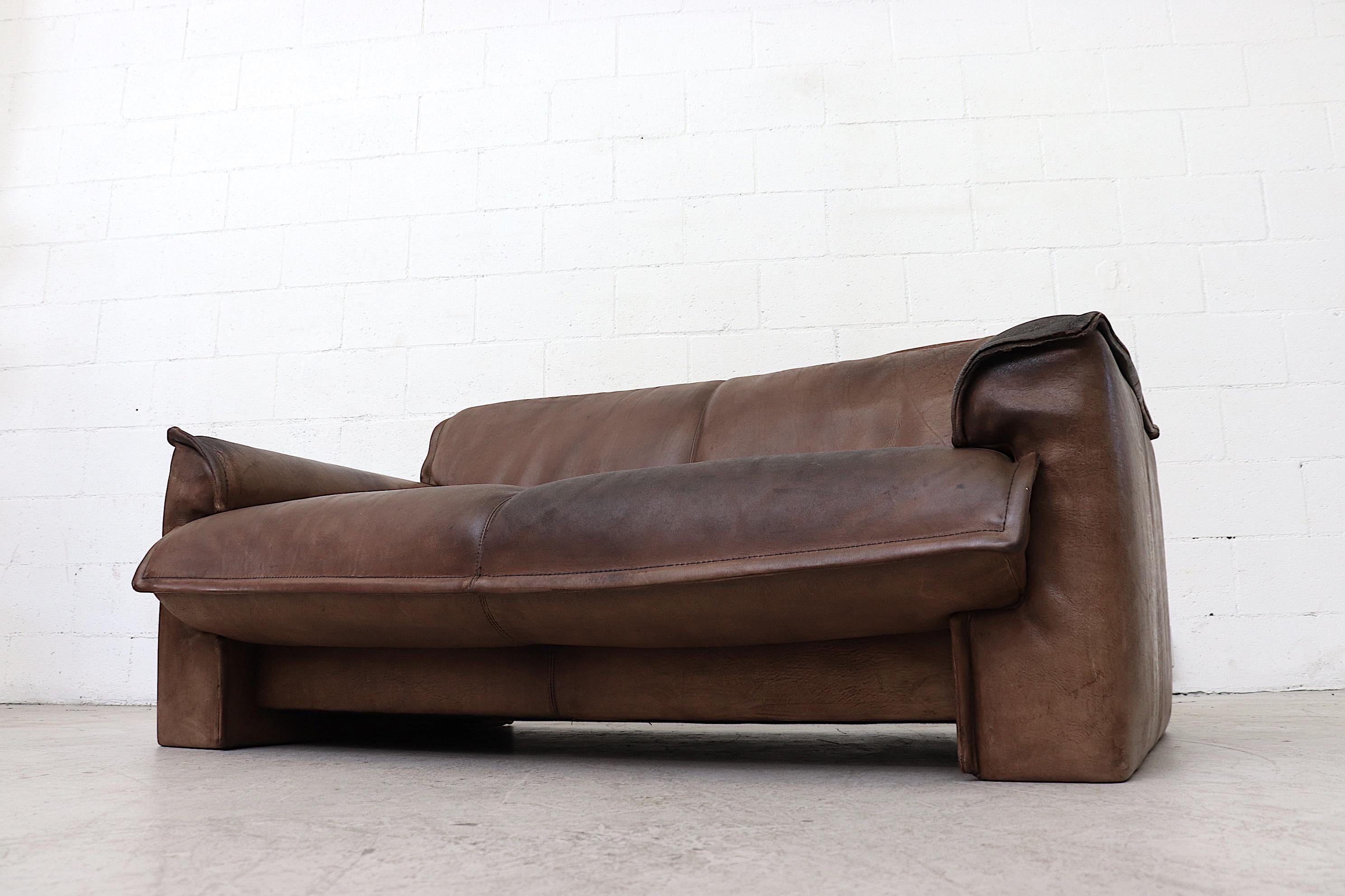 Well worn Leolux Buffalo Leather Love Seat 2