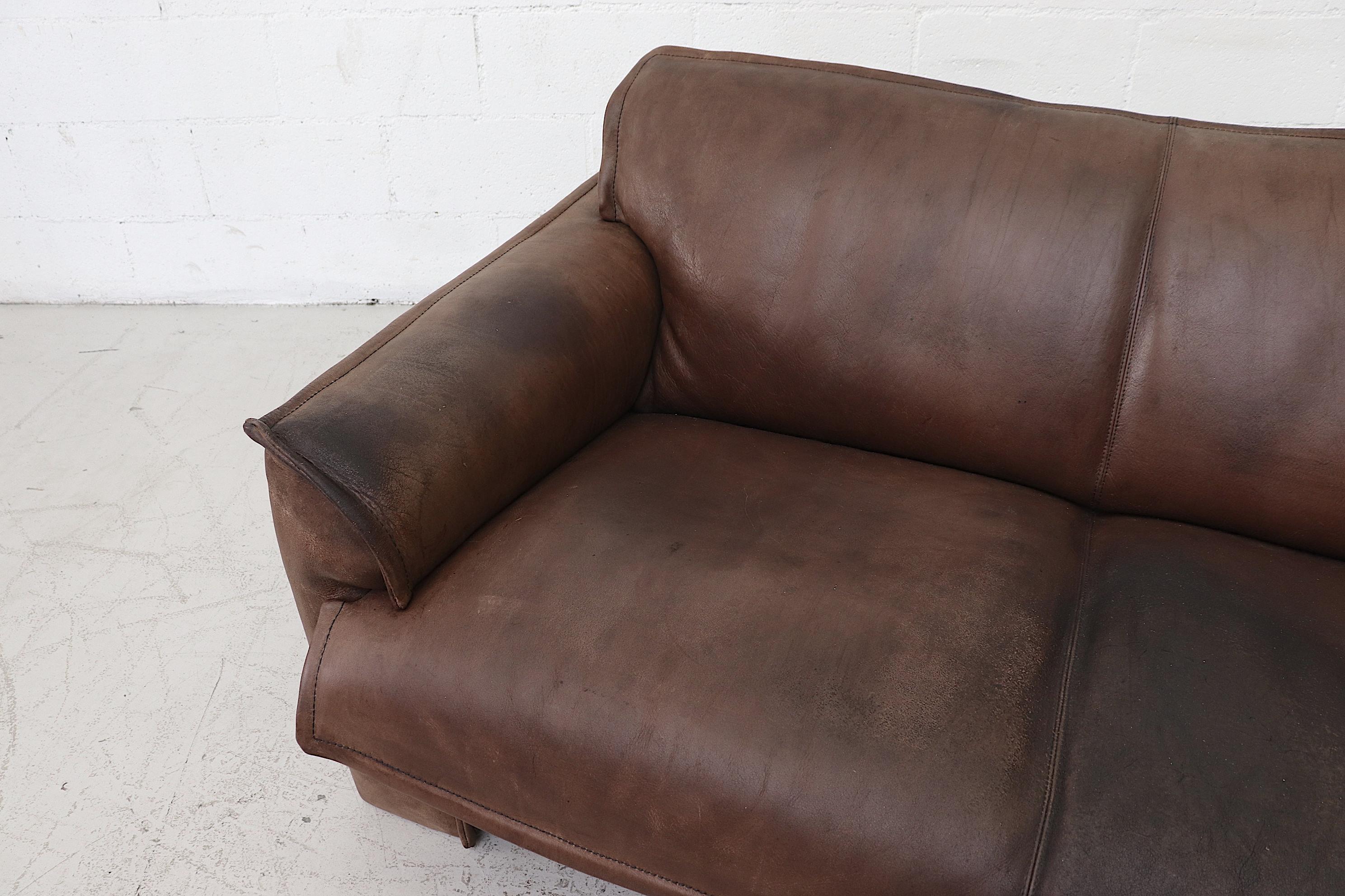 Well worn Leolux Buffalo Leather Love Seat 3