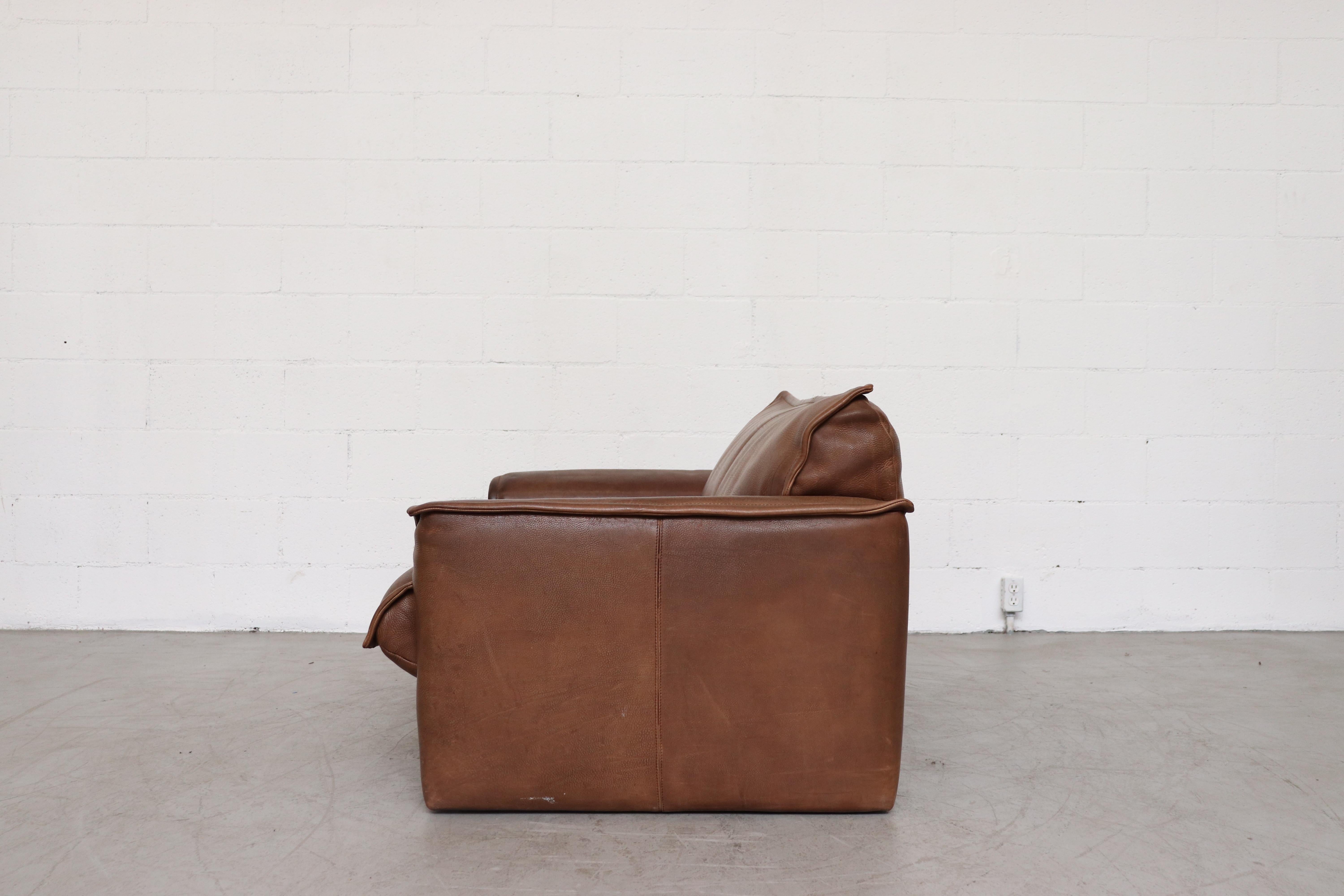 Mid-Century Modern Leolux Buffalo Leather Loveseat Sofa
