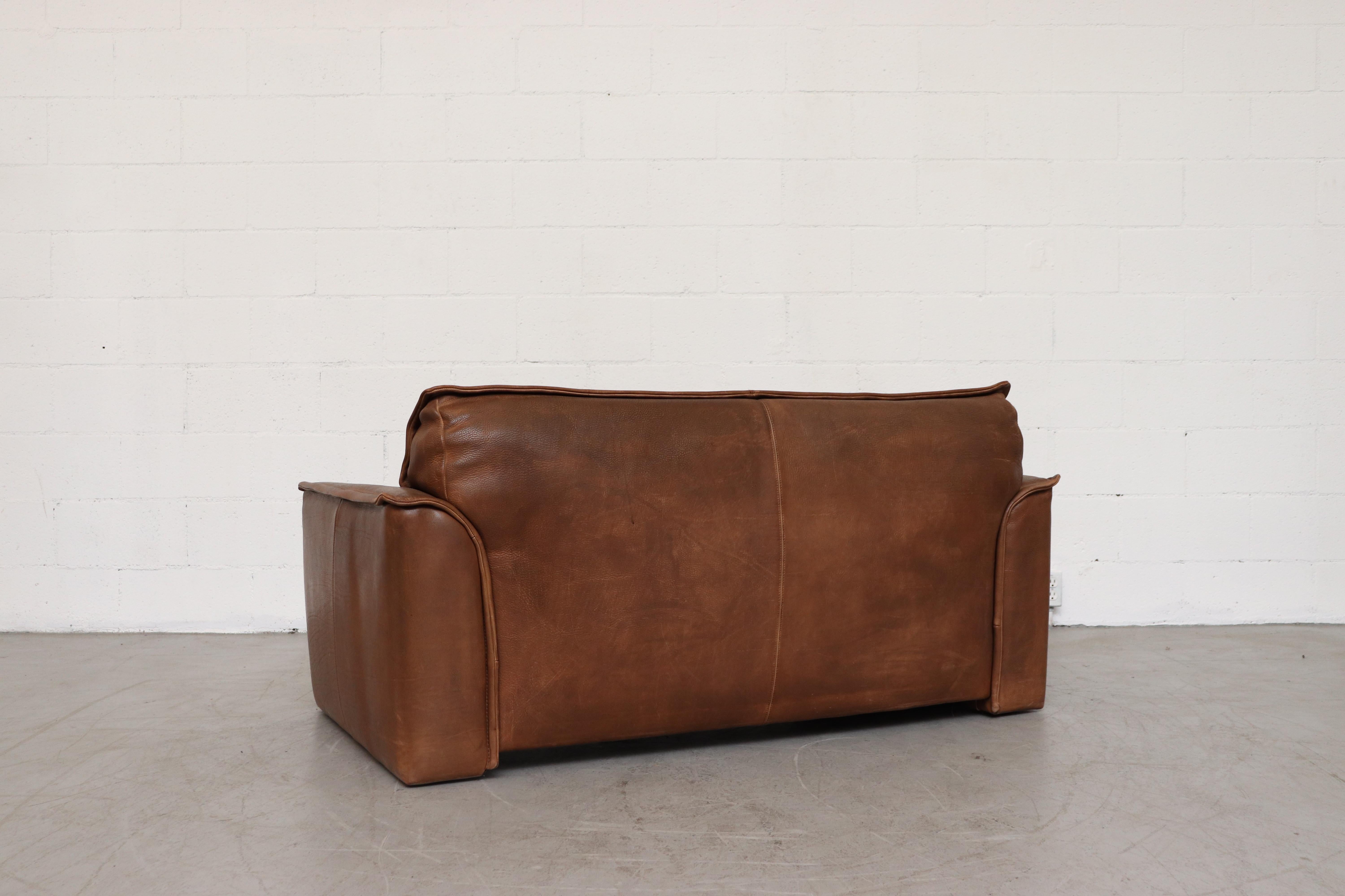 Dutch Leolux Buffalo Leather Loveseat Sofa