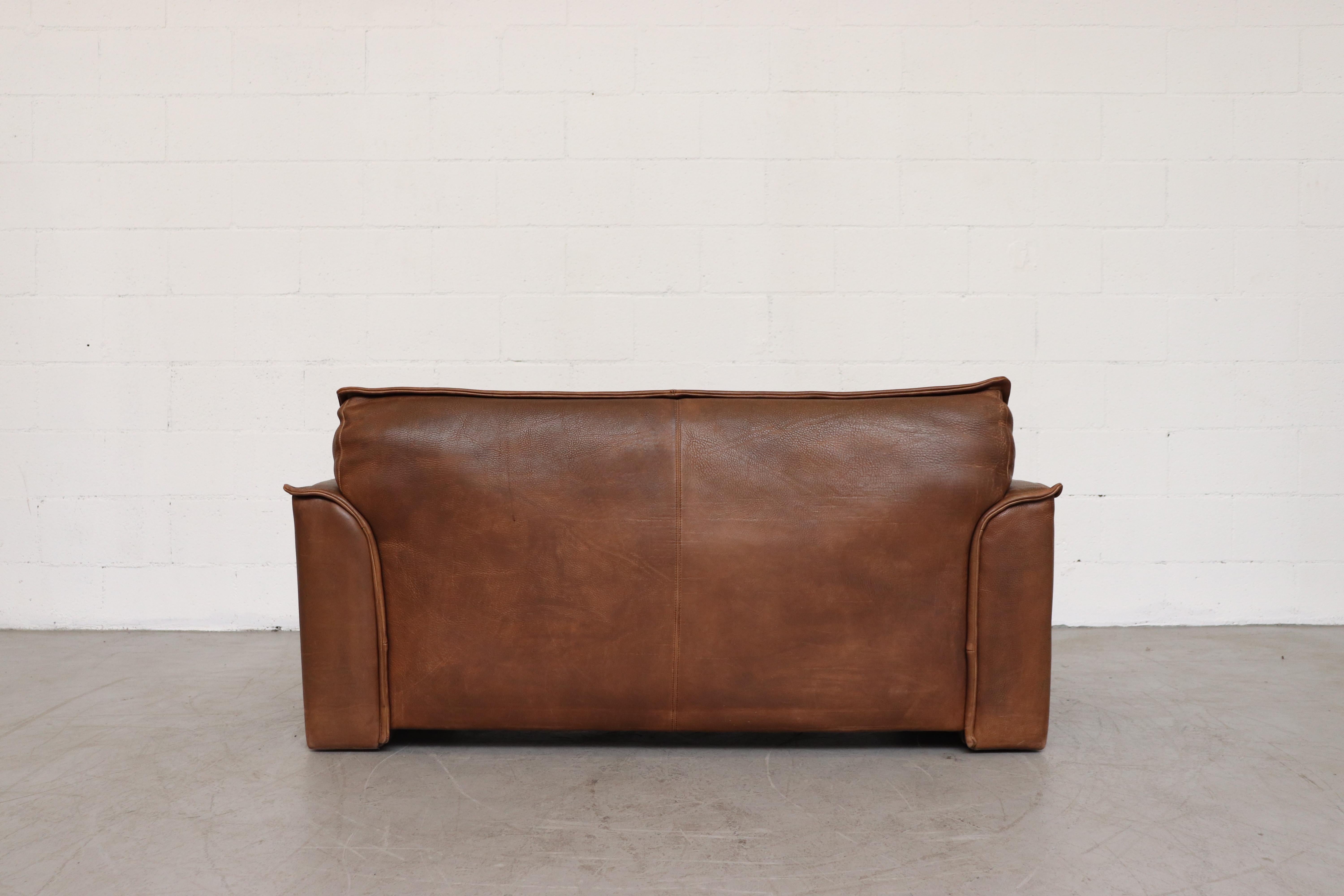 Leolux Buffalo Leather Loveseat Sofa In Good Condition In Los Angeles, CA