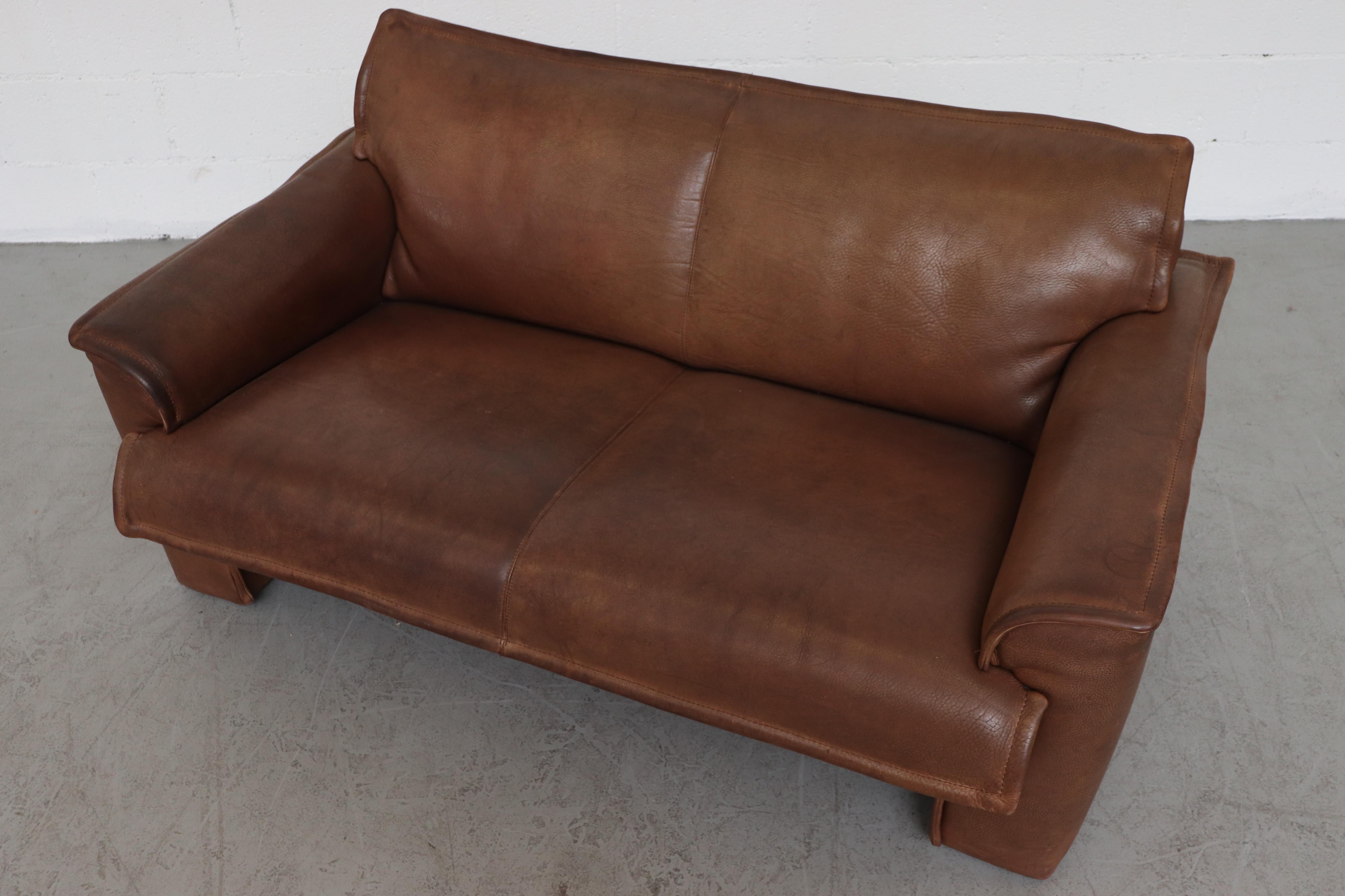 Late 20th Century Leolux Buffalo Leather Loveseat Sofa