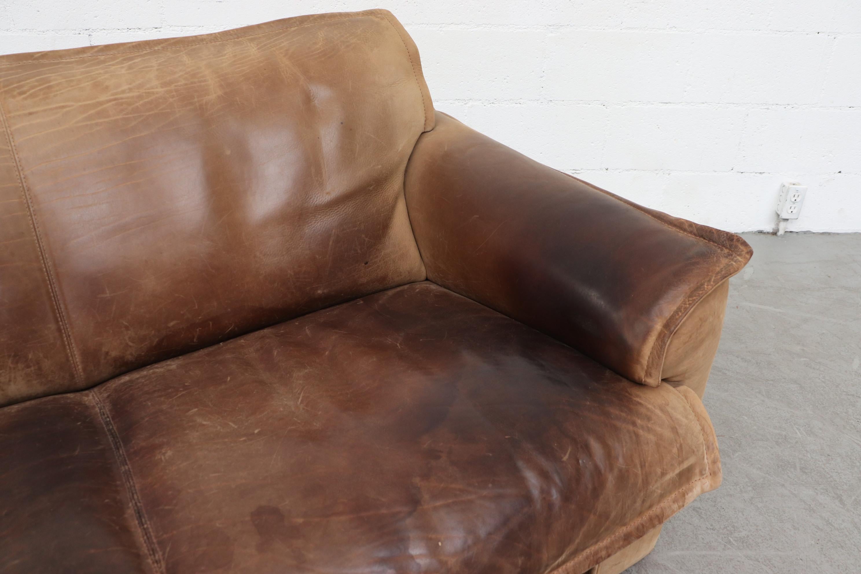 Leolux Buffalo Leather Loveseat with Side Saddle 1