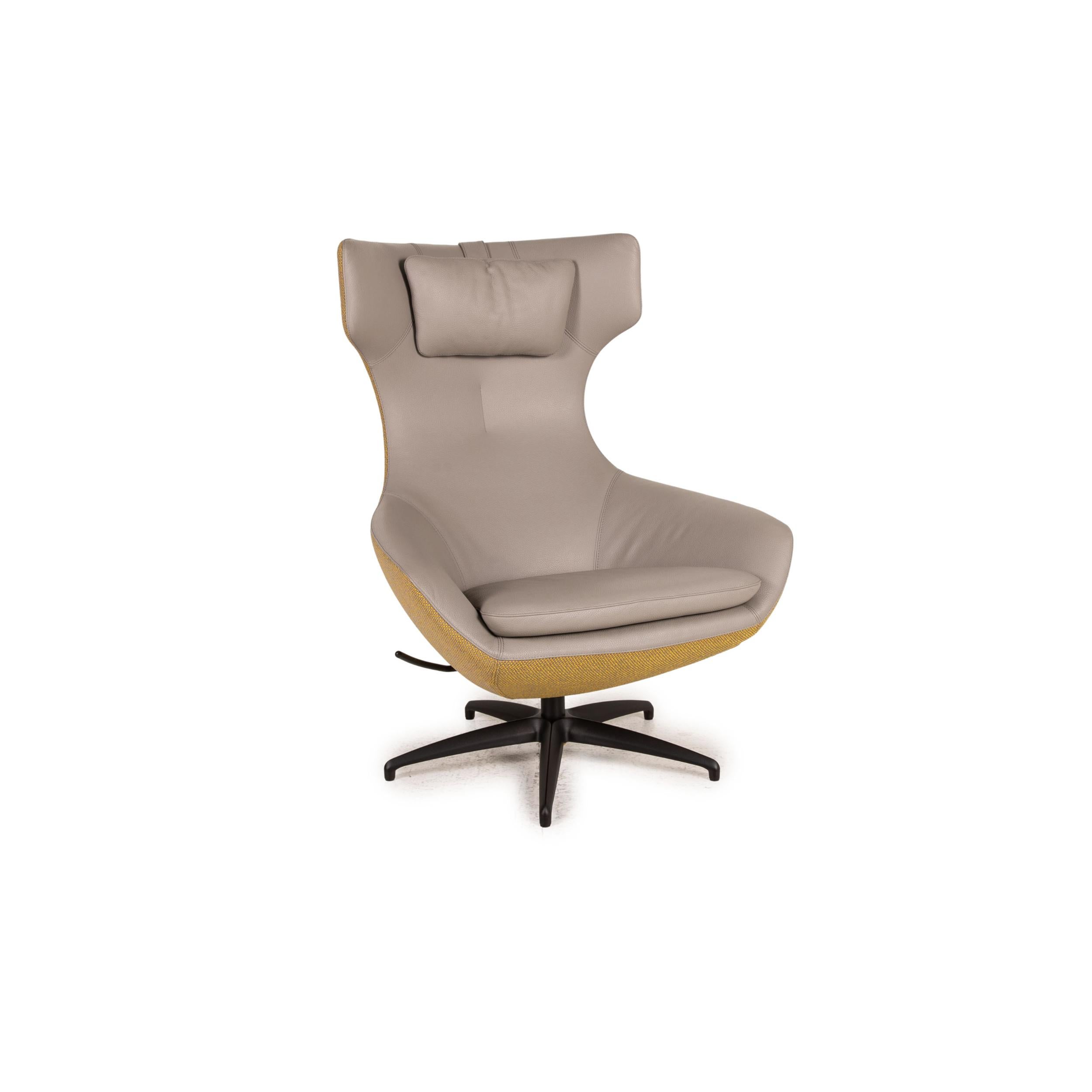 Contemporary Leolux Caruzzo Plus leather armchair gray incl. Stool