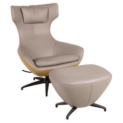 Leolux Caruzzo Plus leather armchair gray incl. Stool