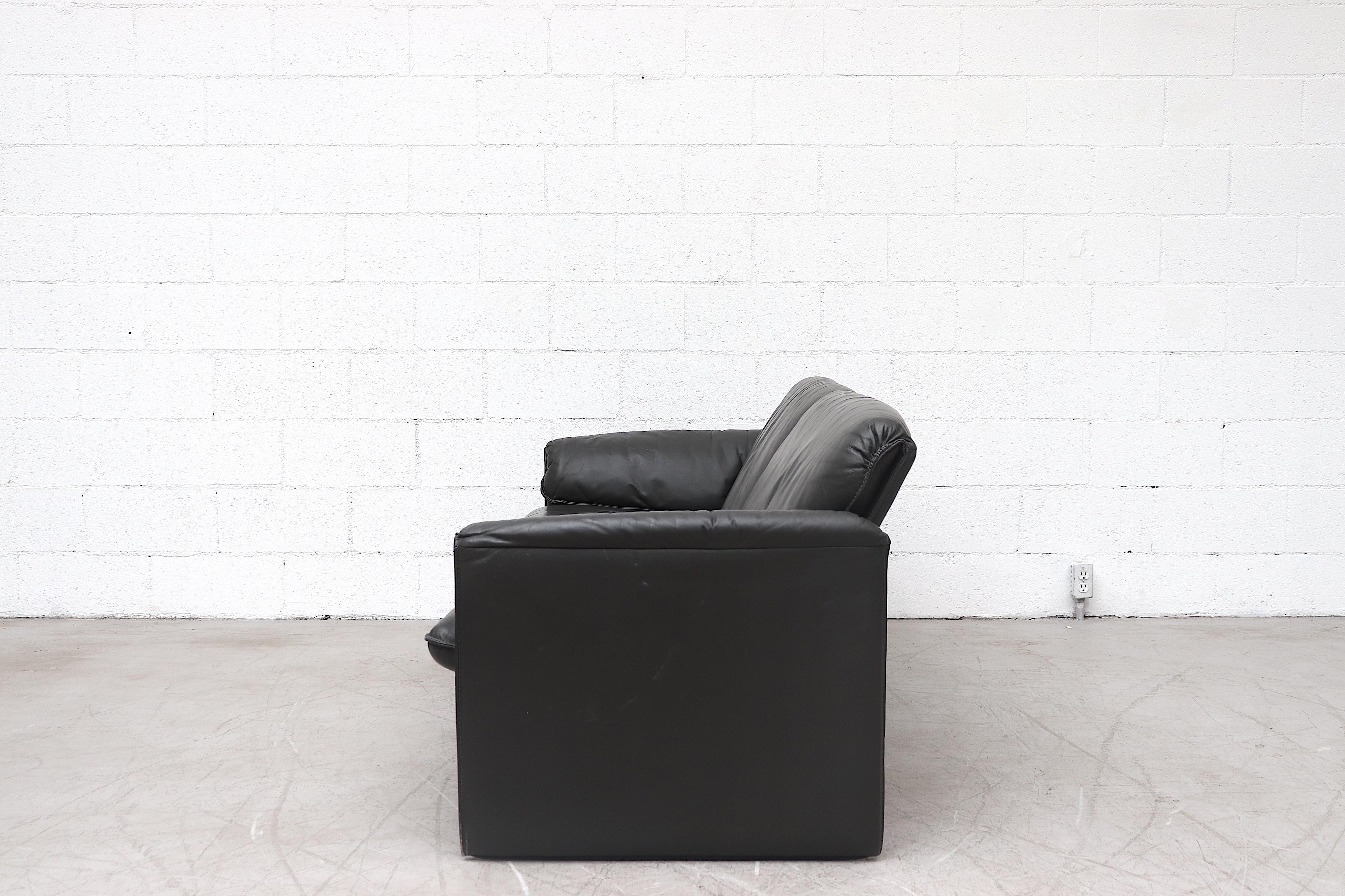 Mid-Century Modern Leolux Charcoal Leather 'Bora Bora' Sofa