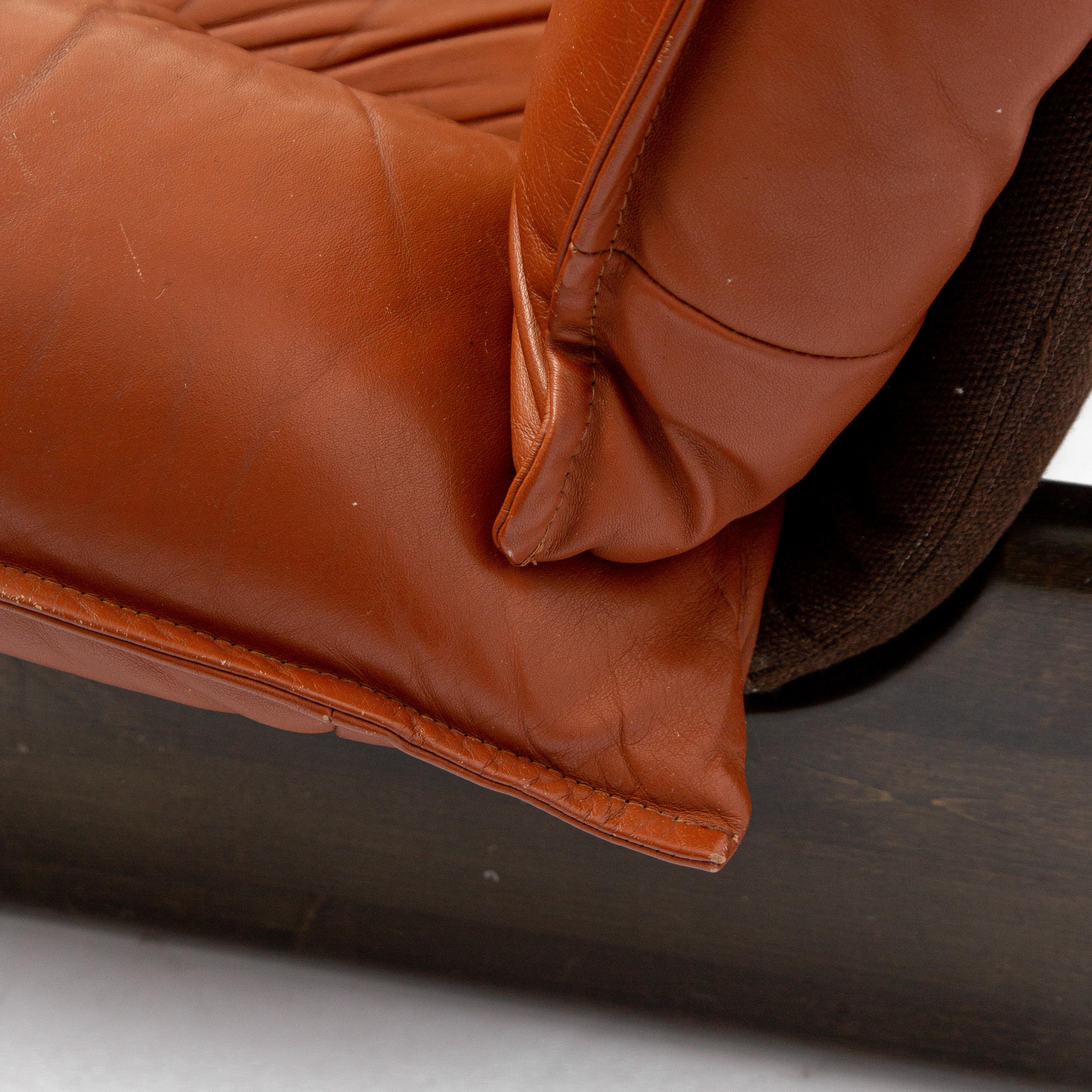 Cognac Leolux Leather And Wood Lounge Chair, Dutch Modern, 1970s 3