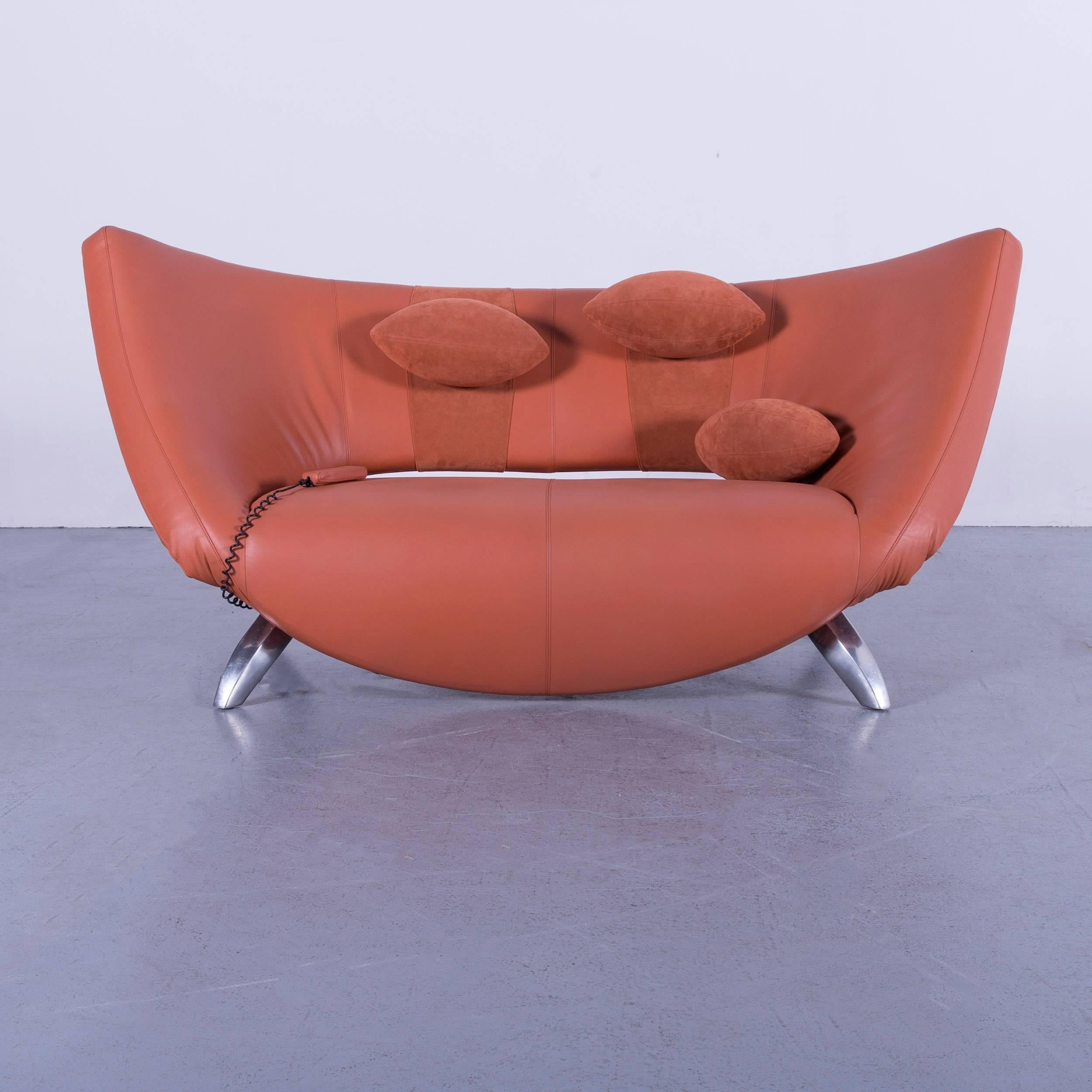 German Leolux Danaide by Stefan Heiliger Leather Sofa Orange Two-Seat For Sale