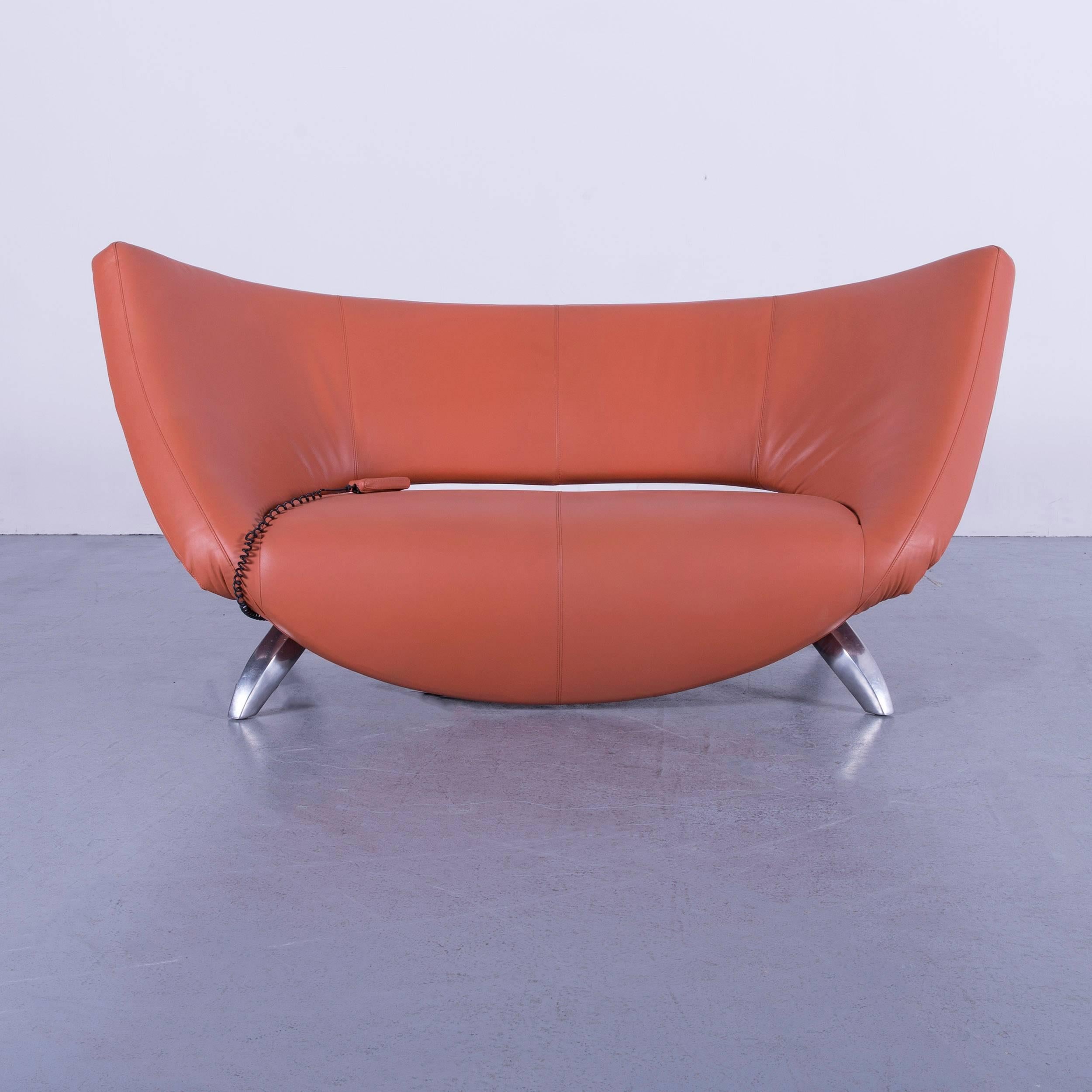 Leolux Danaide by Stefan Heiliger Leather Sofa Orange Two-Seat In Excellent Condition For Sale In Cologne, DE