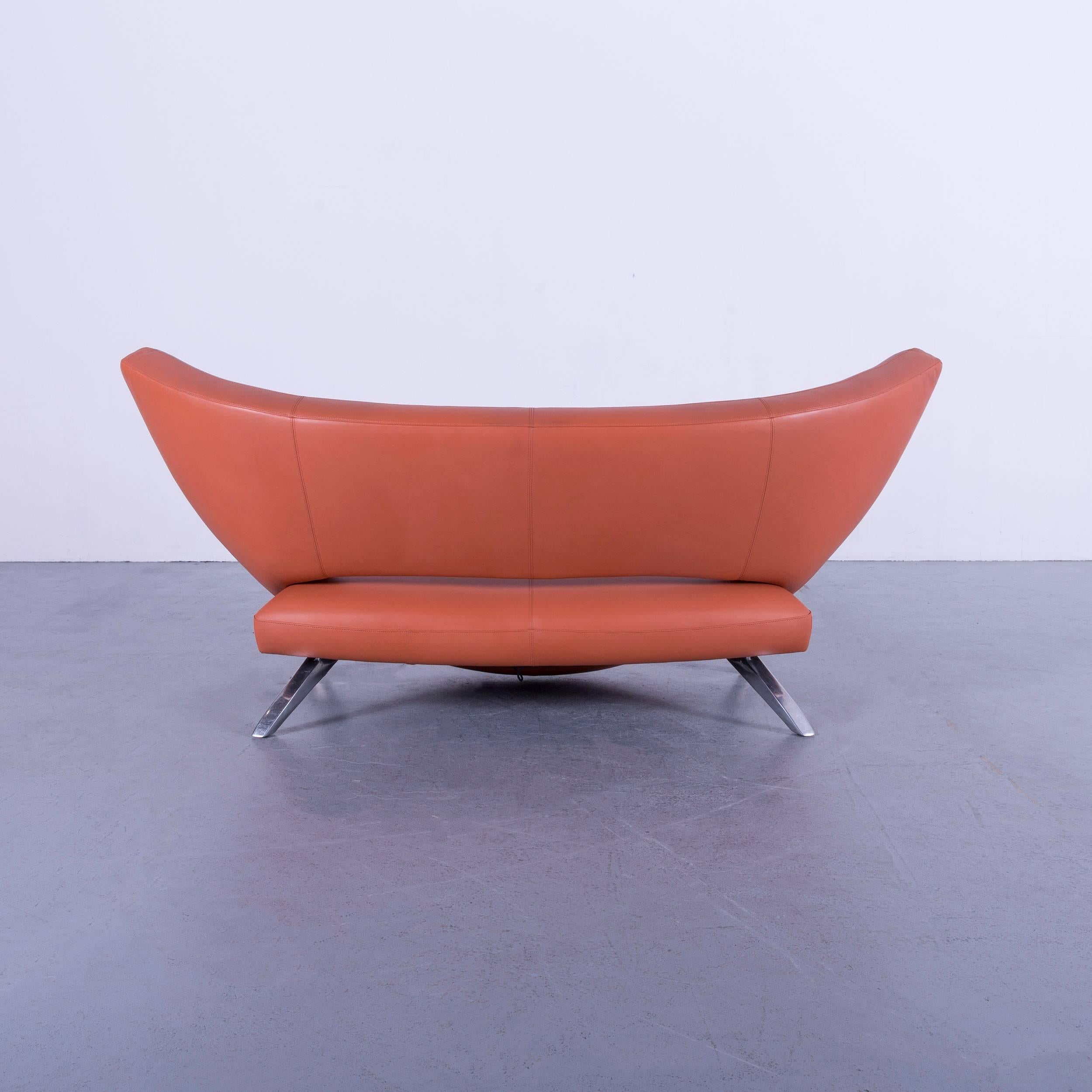 Leolux Danaide by Stefan Heiliger Leather Sofa Orange Two-Seat For Sale 4